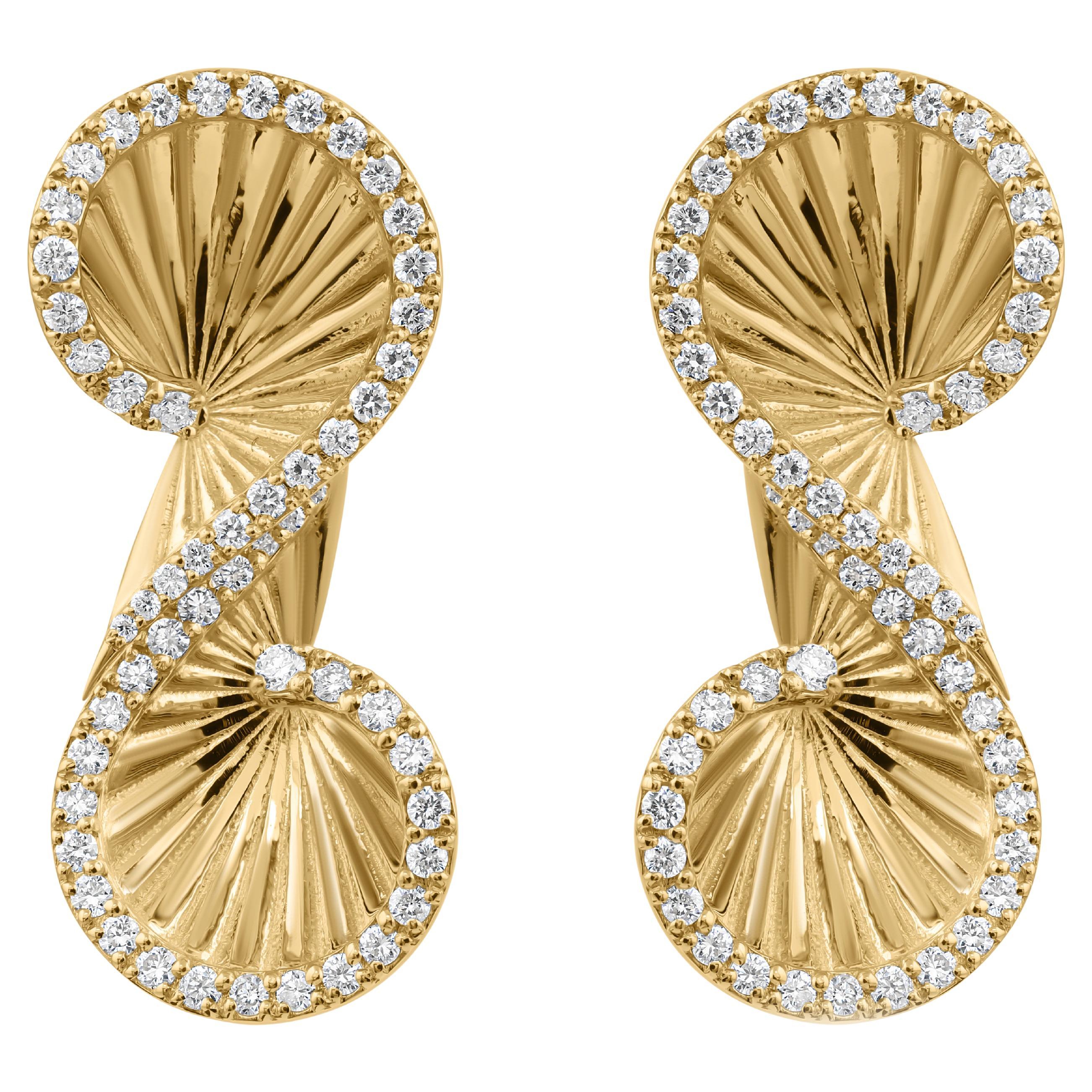 Boucles d'oreilles diamant rond Nature 1 carat SI Clarity HI Color 18 Karat Yellow Gold