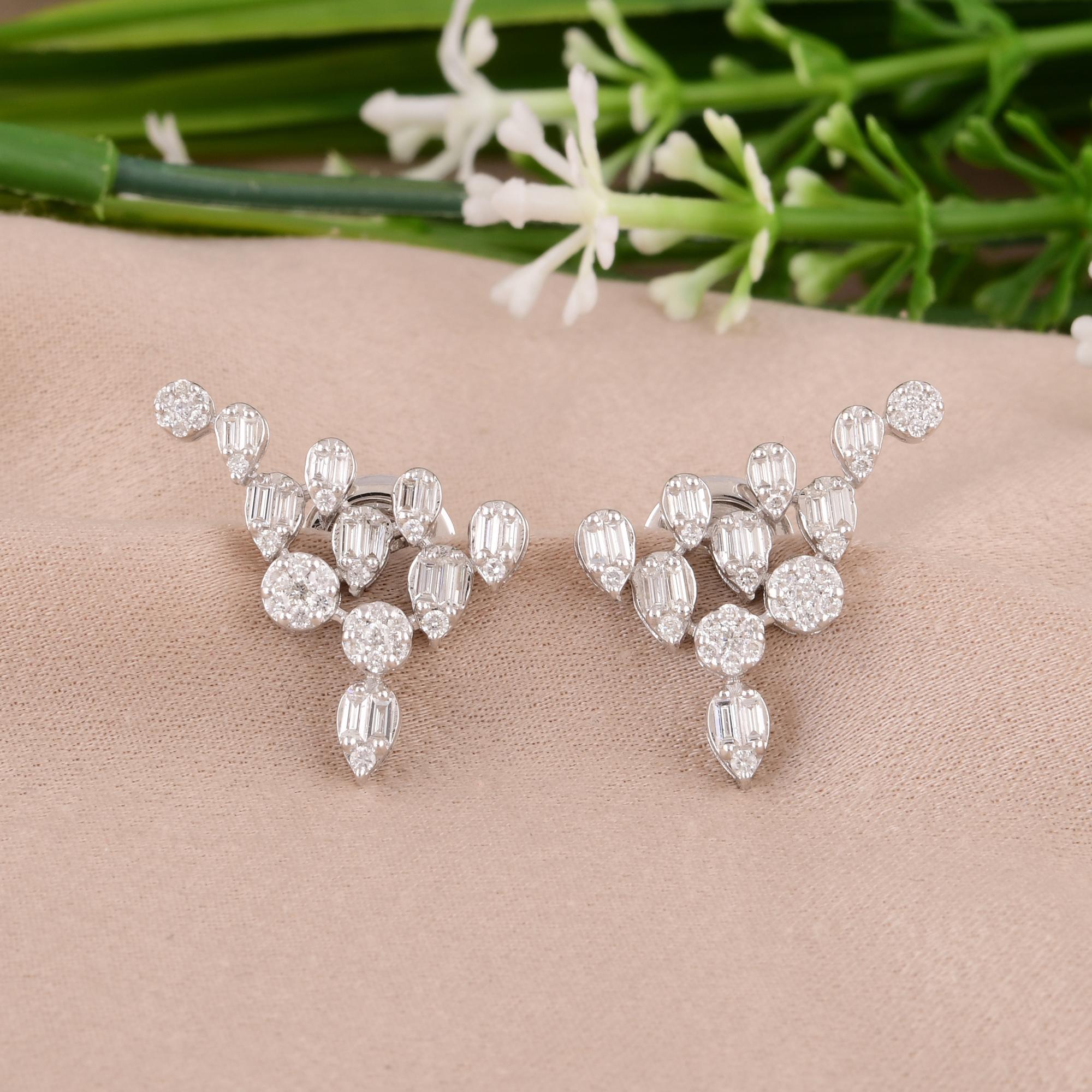 Baguette Cut Natural 1 Carat SI/H Baguette Diamond Earrings 14 Karat White Gold Fine Jewelry For Sale