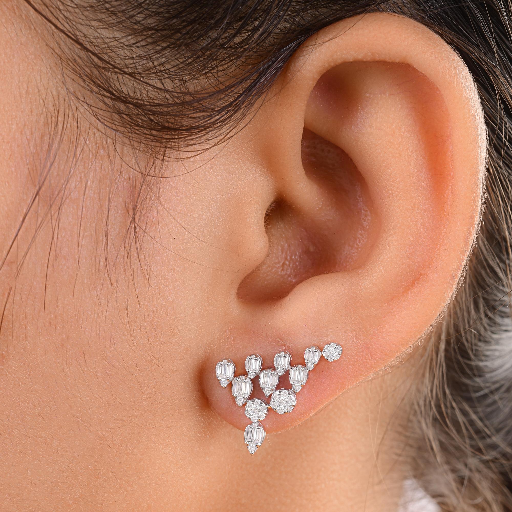 Modern Natural 1 Carat SI/H Baguette Diamond Earrings 18 Karat White Gold Fine Jewelry For Sale