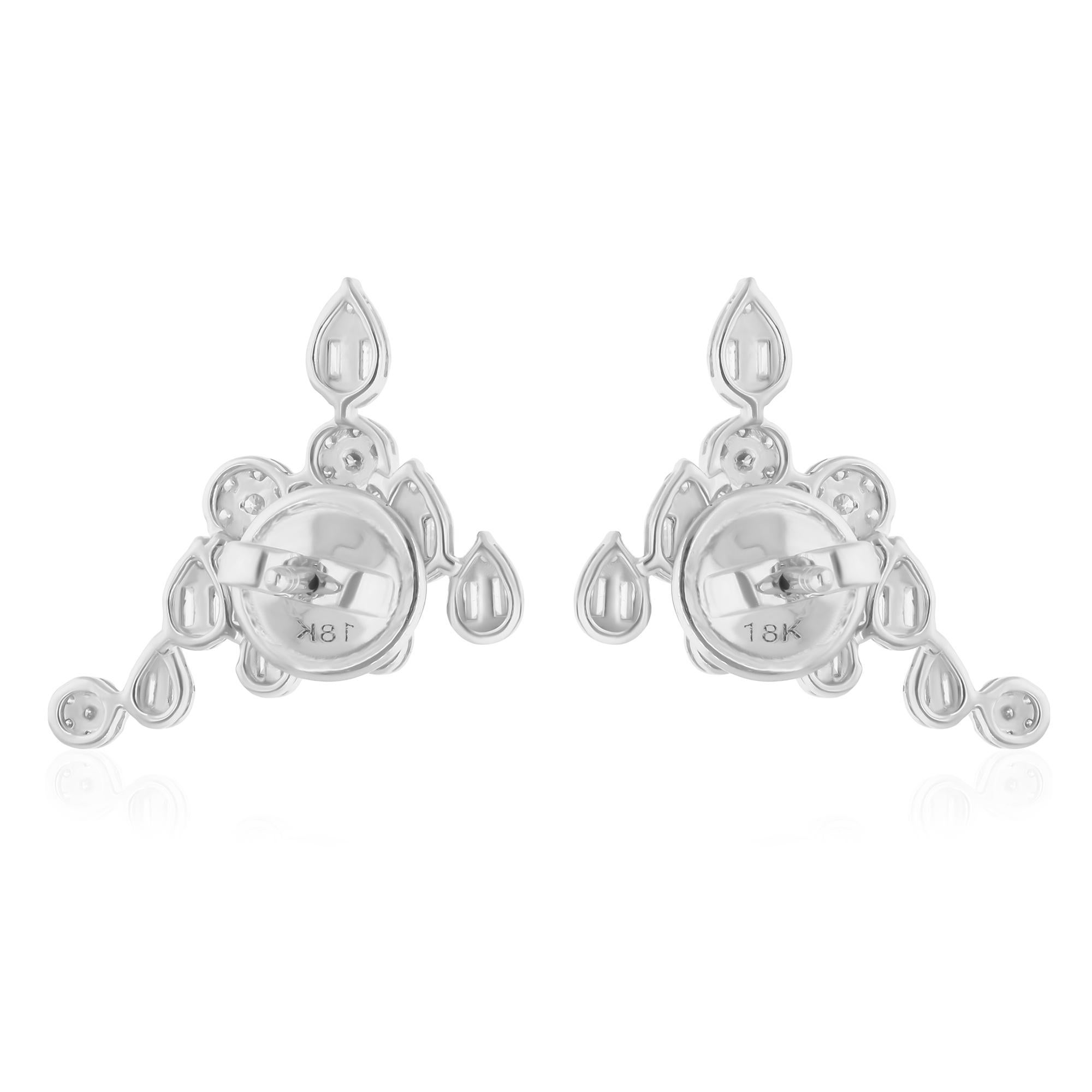 Natural 1 Carat SI/H Baguette Diamond Earrings 18 Karat White Gold Fine Jewelry In New Condition For Sale In Diera, Dubai
