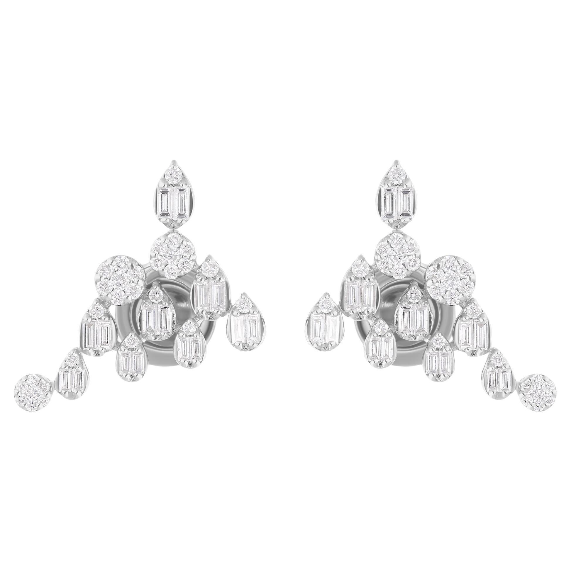 Pendientes de diamantes baguette naturales de 1 quilate SI/H de oro blanco de 18 quilates Joyería fina