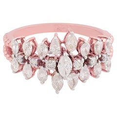 Natural 1 Carat SI/H Diamond Wide Cluster Wedding Ring 18 Karat Rose Gold