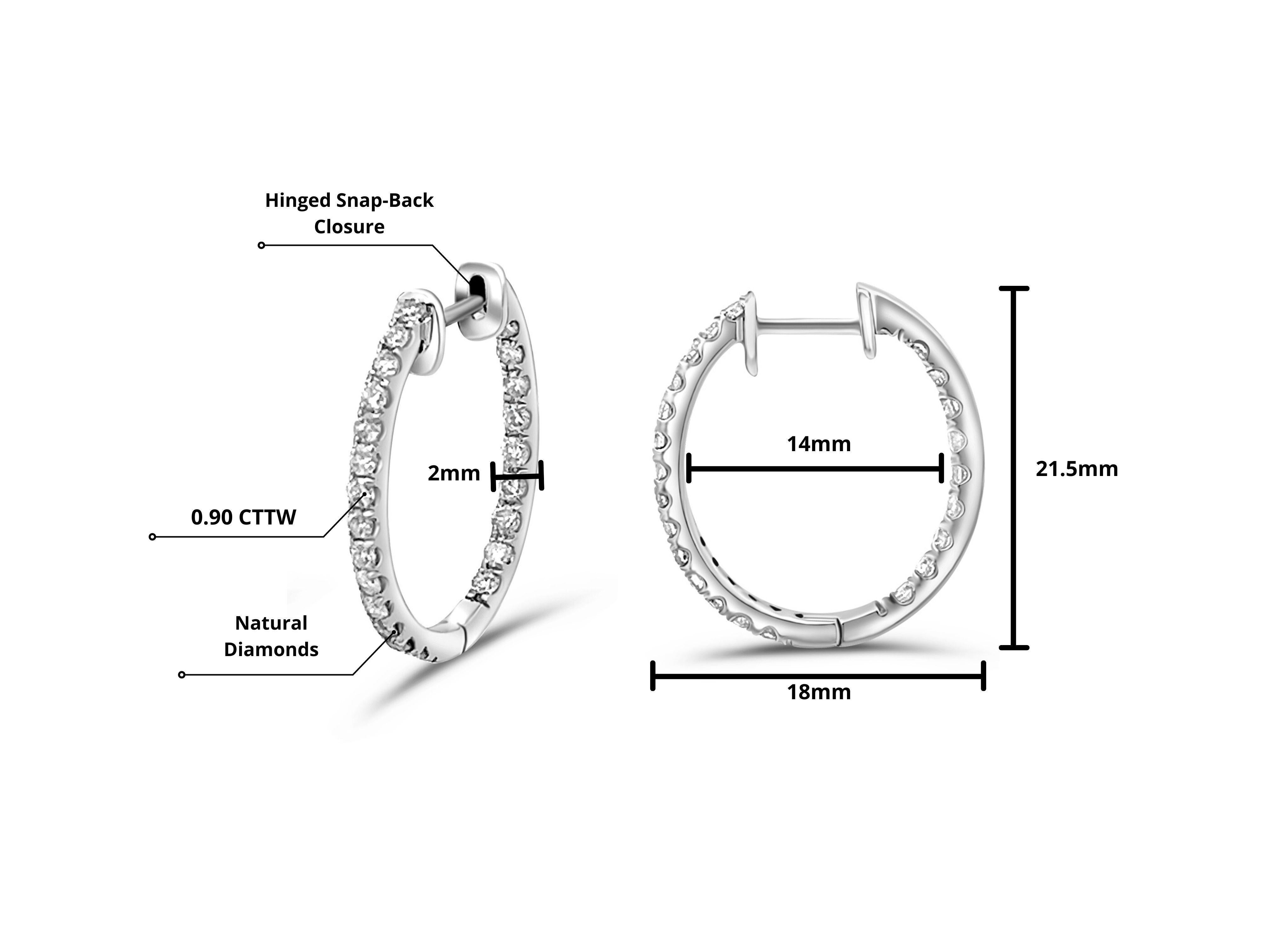 Modern Natural 1 Carat TW Diamond Eternity Inside Out 18mm Hoop Earrings For Sale