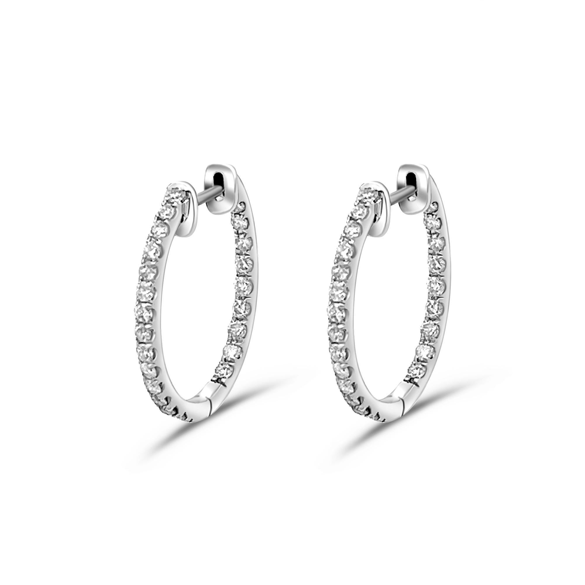 Round Cut Natural 1 Carat TW Diamond Eternity Inside Out 18mm Hoop Earrings For Sale