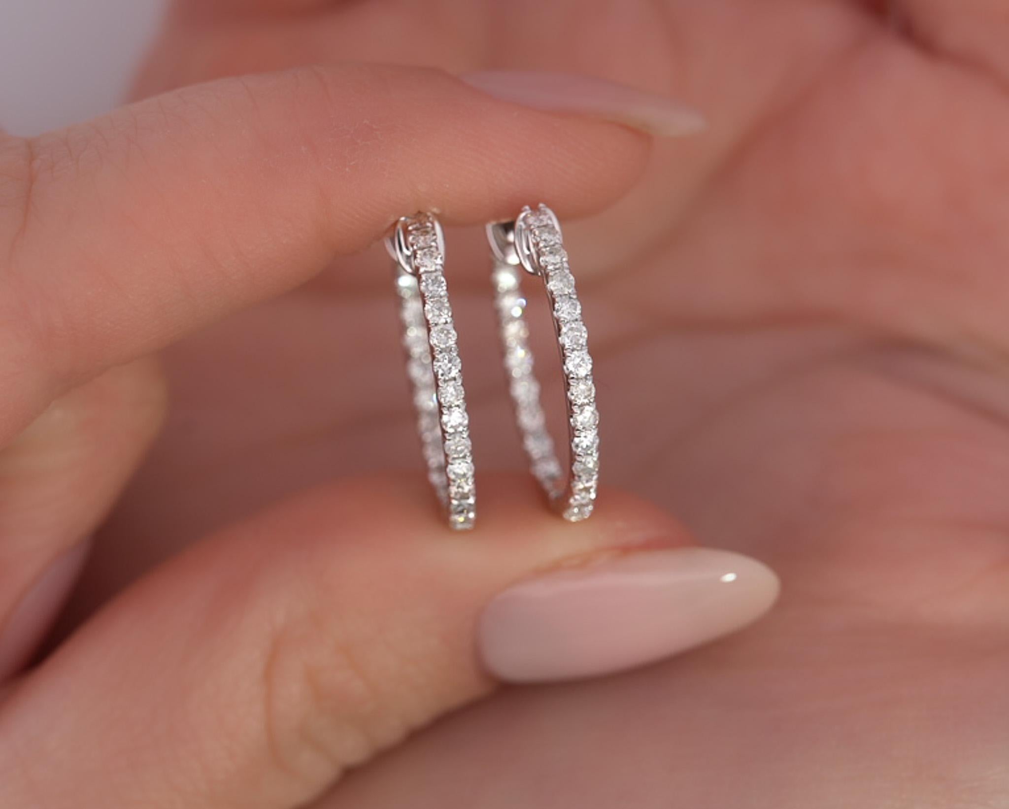 Women's Natural 1 Carat TW Diamond Eternity Inside Out 18mm Hoop Earrings For Sale