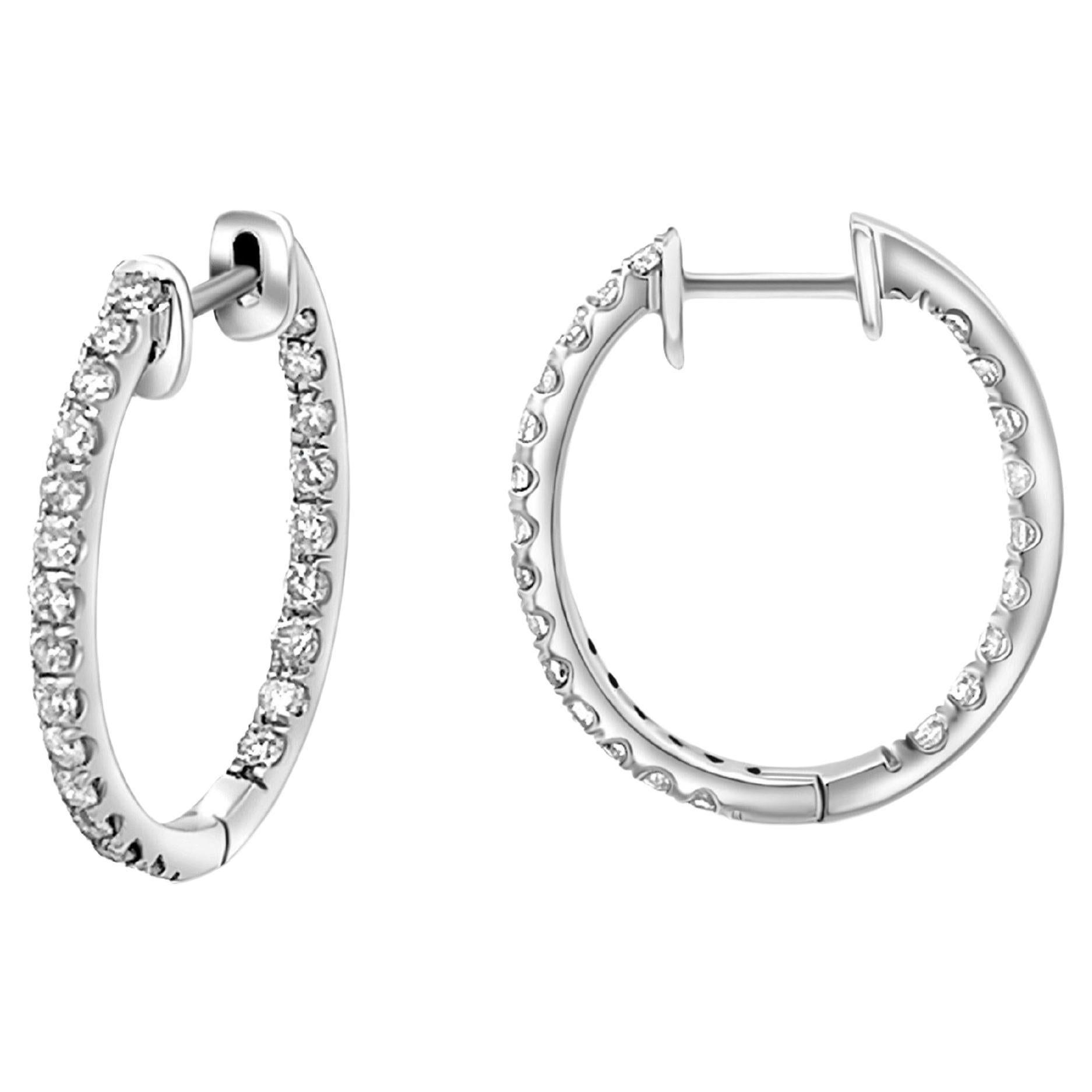 Natural 1 Carat TW Diamond Eternity Inside Out 18mm Hoop Earrings For Sale