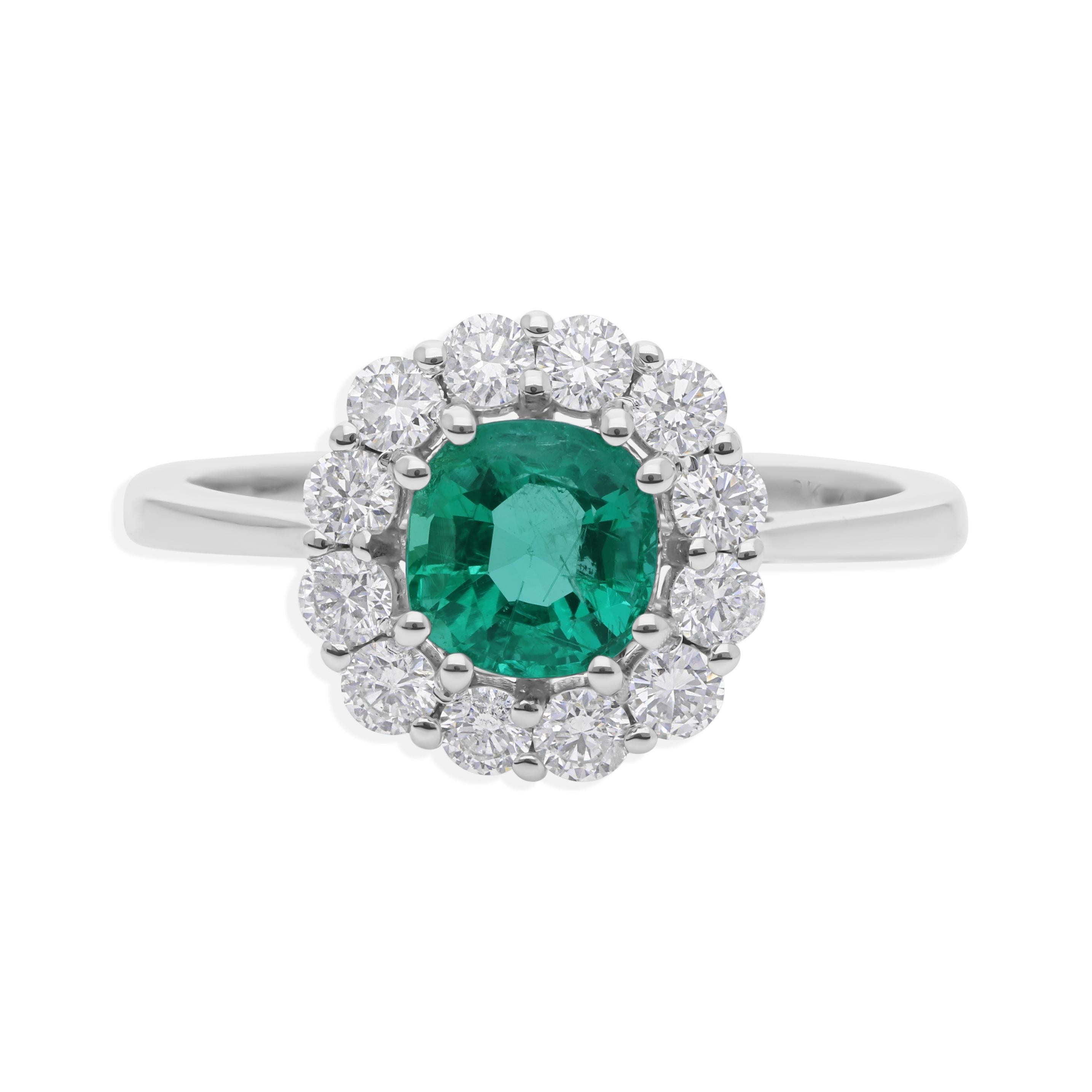 En vente :  Nature 1 Carat Zambian Emerald 0.56 Carat SI/H Diamond Ring 14 Karat White Gold 5