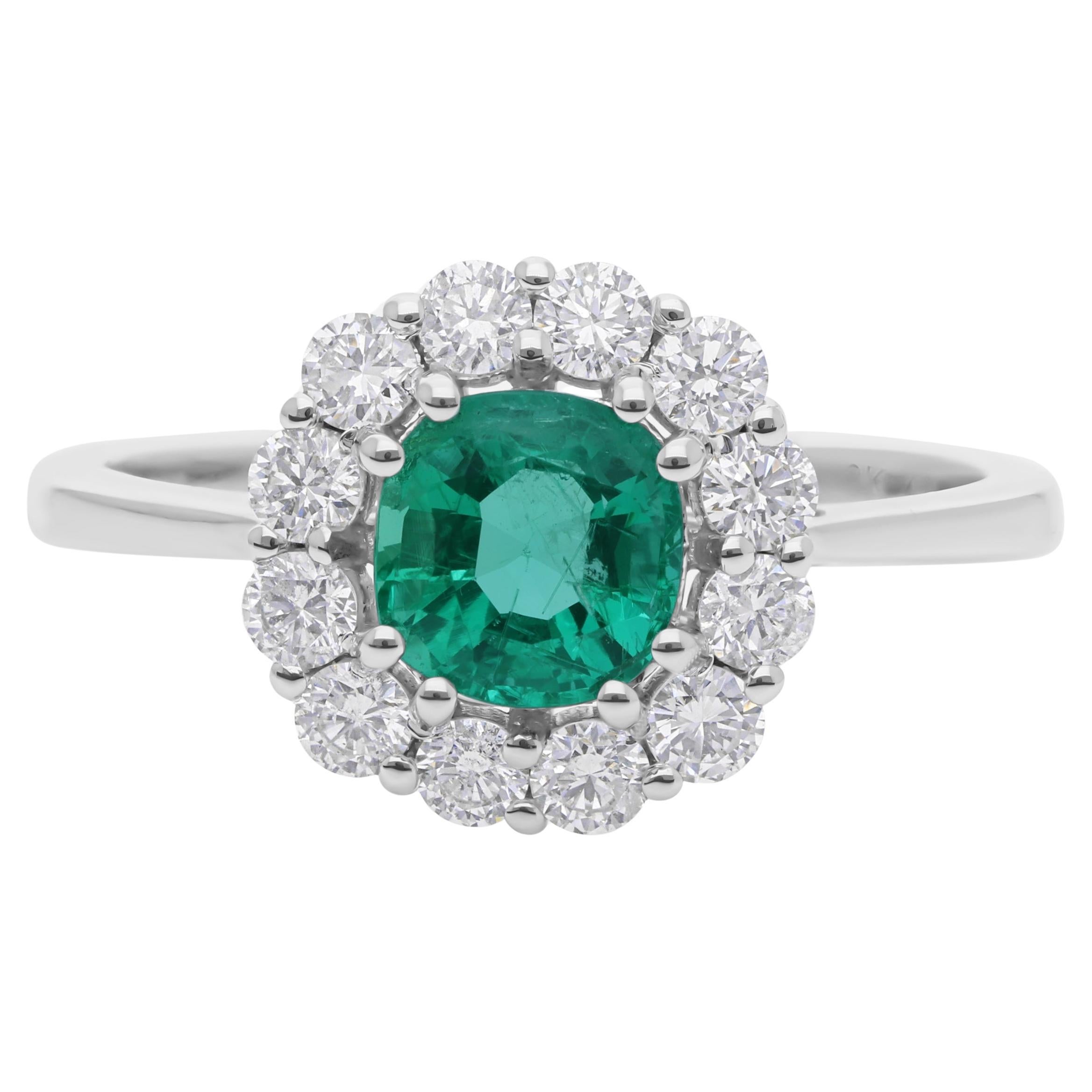 Smeraldo dello Zambia naturale da 1 carato 0,56 carati SI/H Anello di diamanti in oro bianco 18 carati