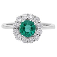Smeraldo dello Zambia naturale da 1 carato 0,56 carati SI/H Anello di diamanti in oro bianco 18 carati