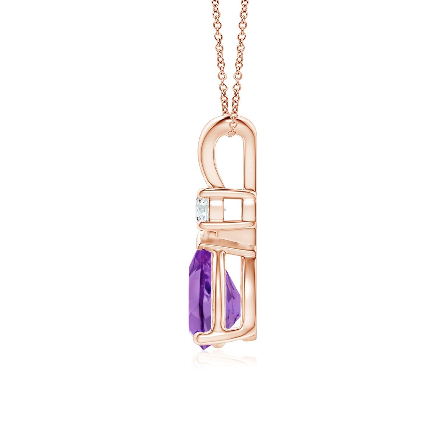 Modern Natural 1 ct Amethyst Teardrop Pendant with Diamond in 14K Rose Gold For Sale