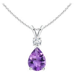 Natural 1 ct Amethyst Teardrop Pendant with Diamond in 14K White Gold