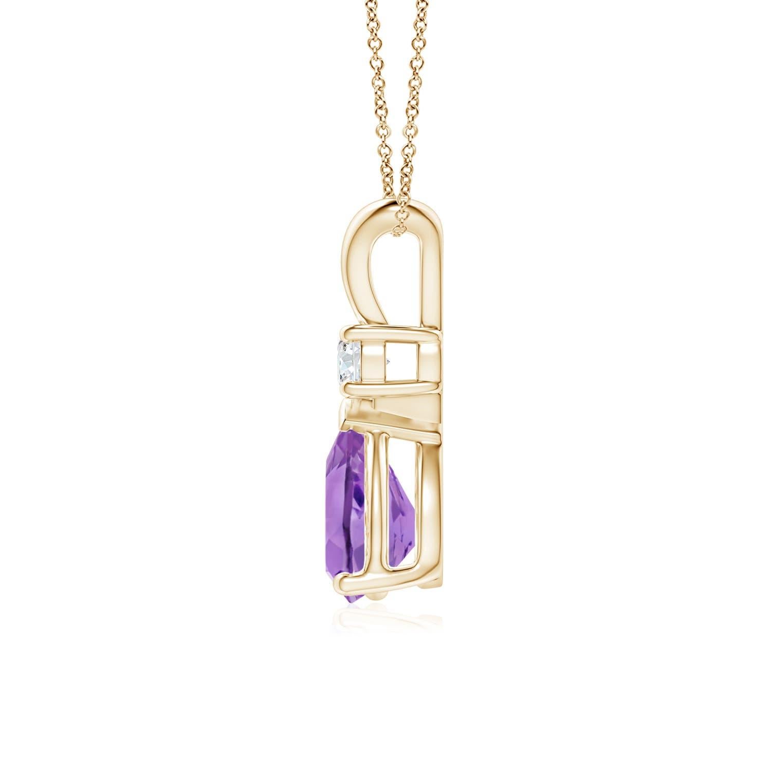 Modern Natural 1 ct Amethyst Teardrop Pendant with Diamond in 14K Yellow Gold For Sale