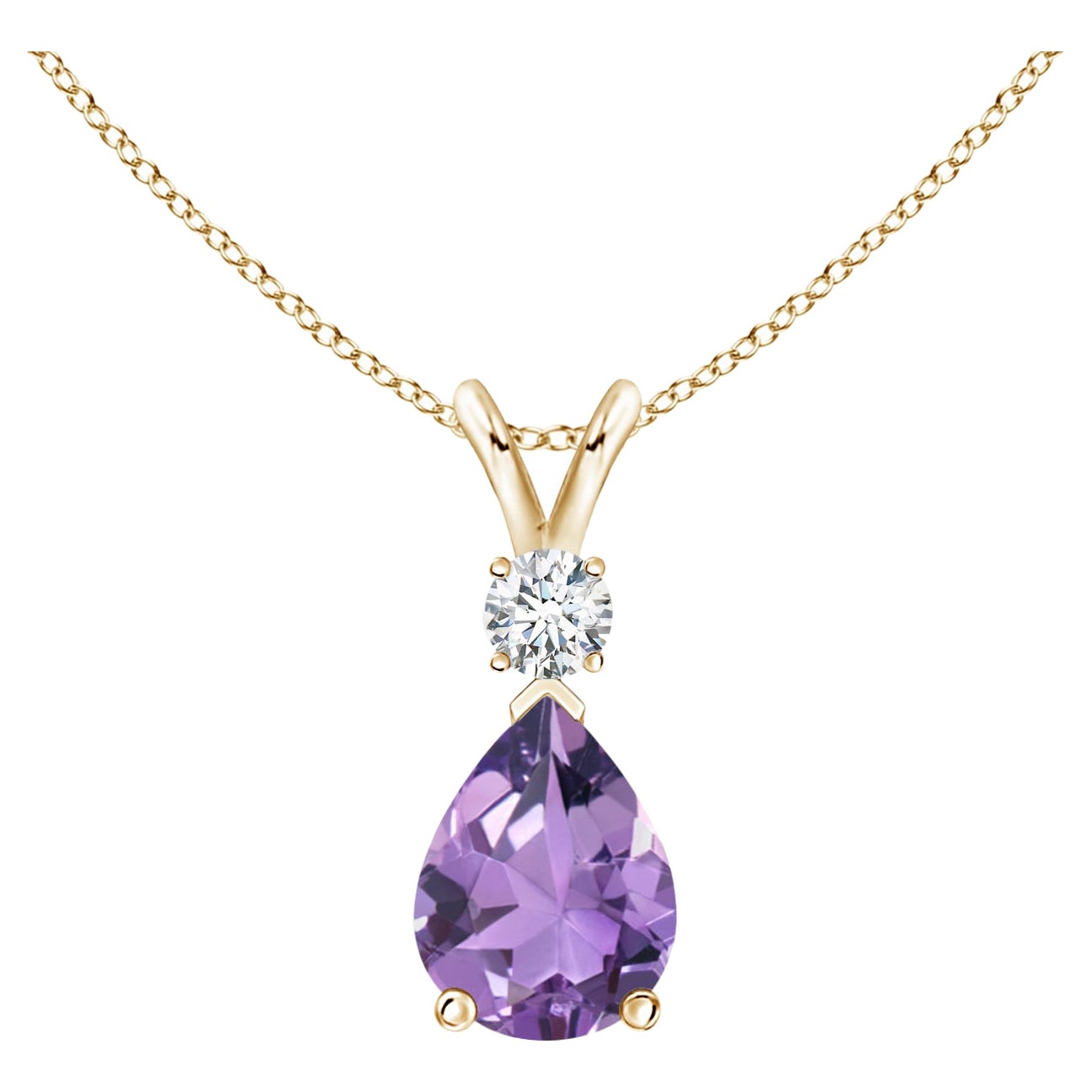 Ciondolo a goccia con ametista naturale da 1 carato e diamante in oro giallo 14K