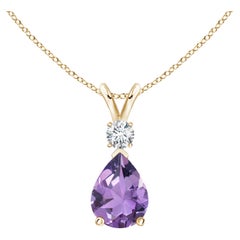 Ciondolo a goccia con ametista naturale da 1 carato e diamante in oro giallo 14K