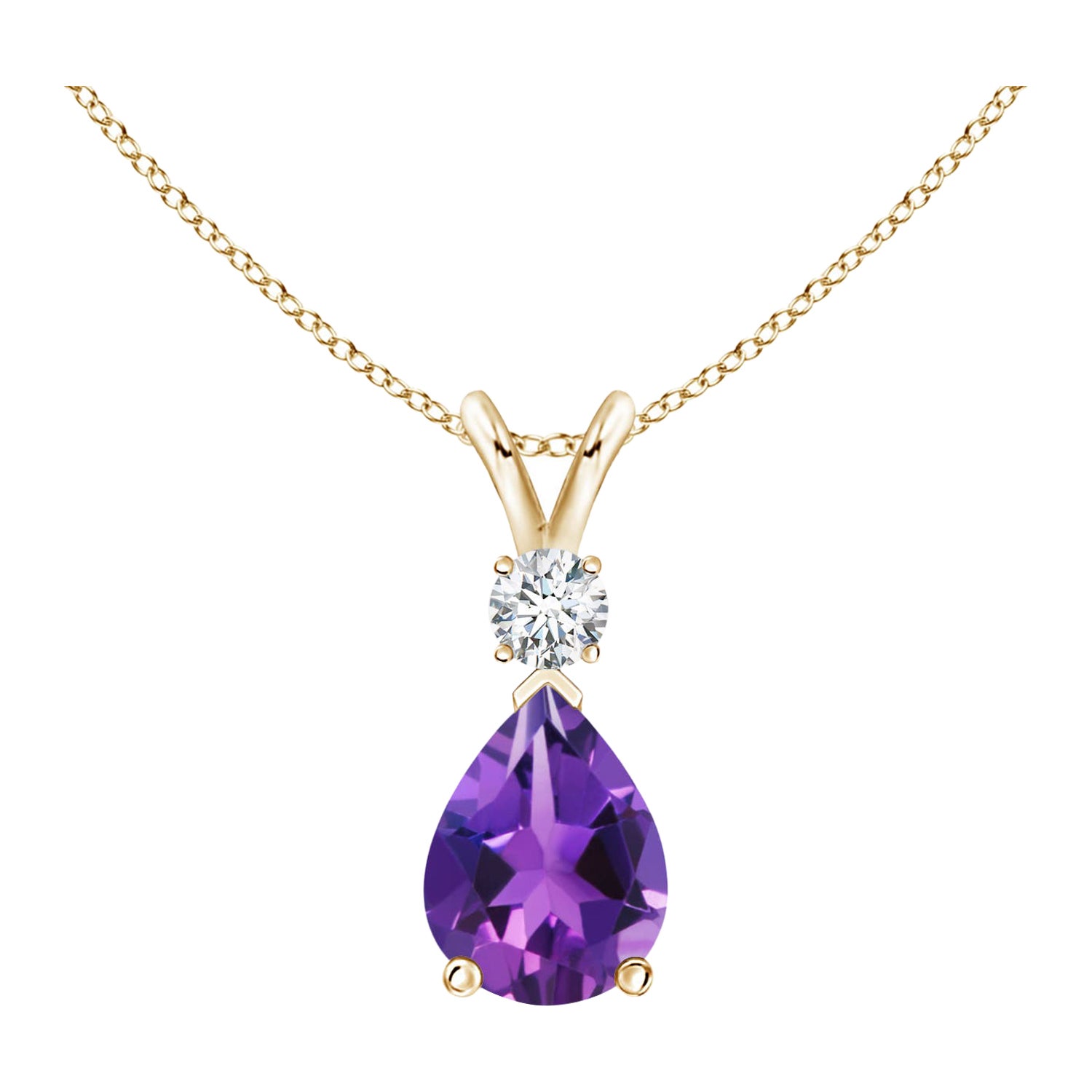 Ciondolo a goccia con ametista naturale da 1 carato e diamante in oro giallo 14K