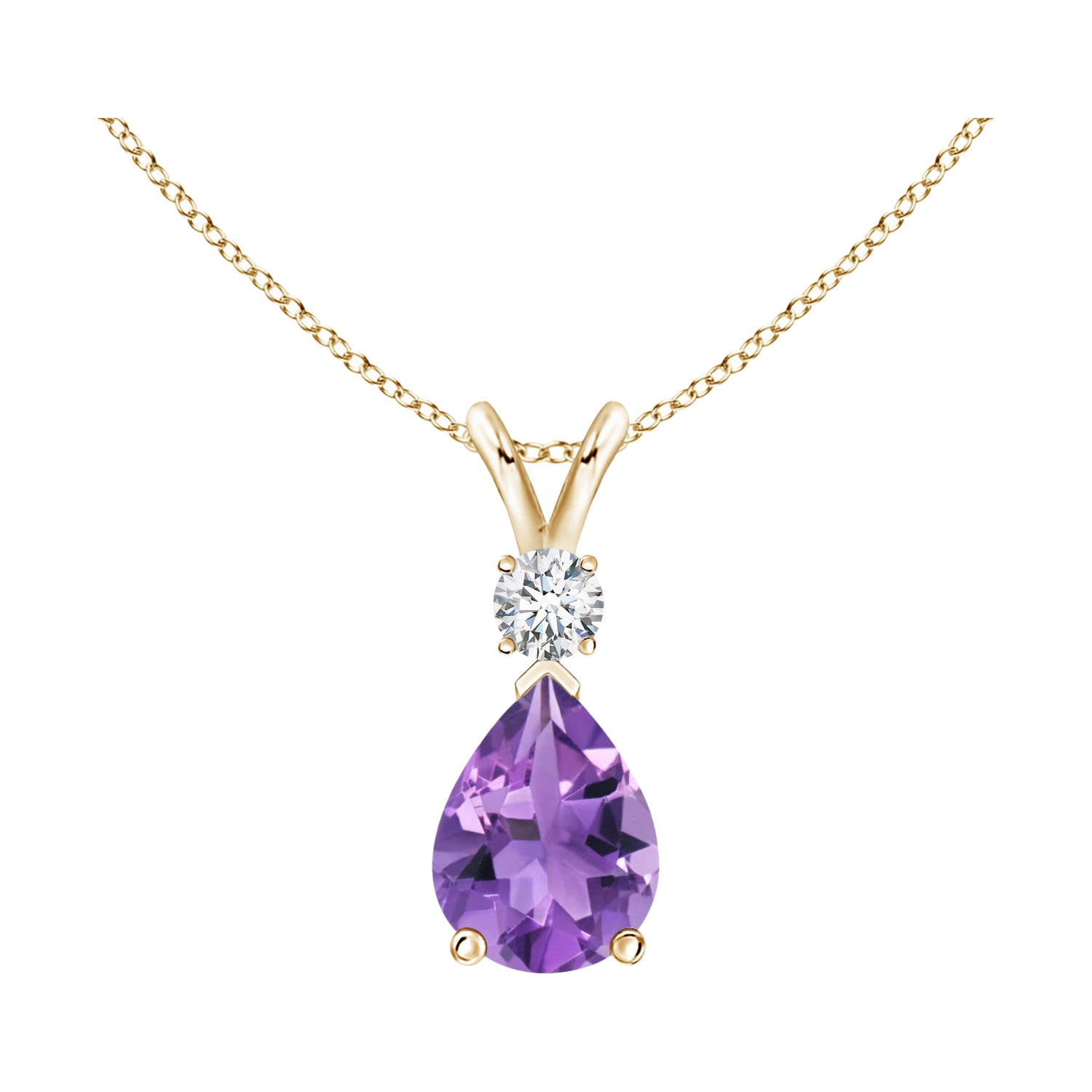 Ciondolo a goccia con ametista naturale da 1 carato e diamante in oro giallo 14K