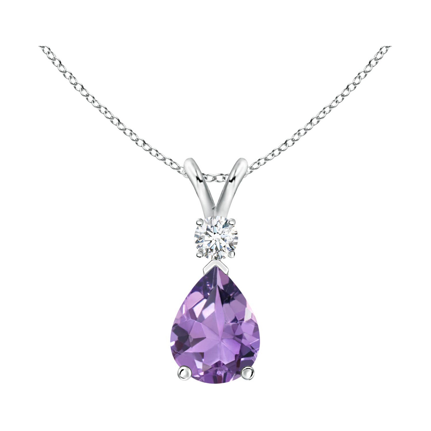 Natürlicher 1 Karat Amethyst-Tropfen-Anhänger mit Diamant in Platin im Angebot