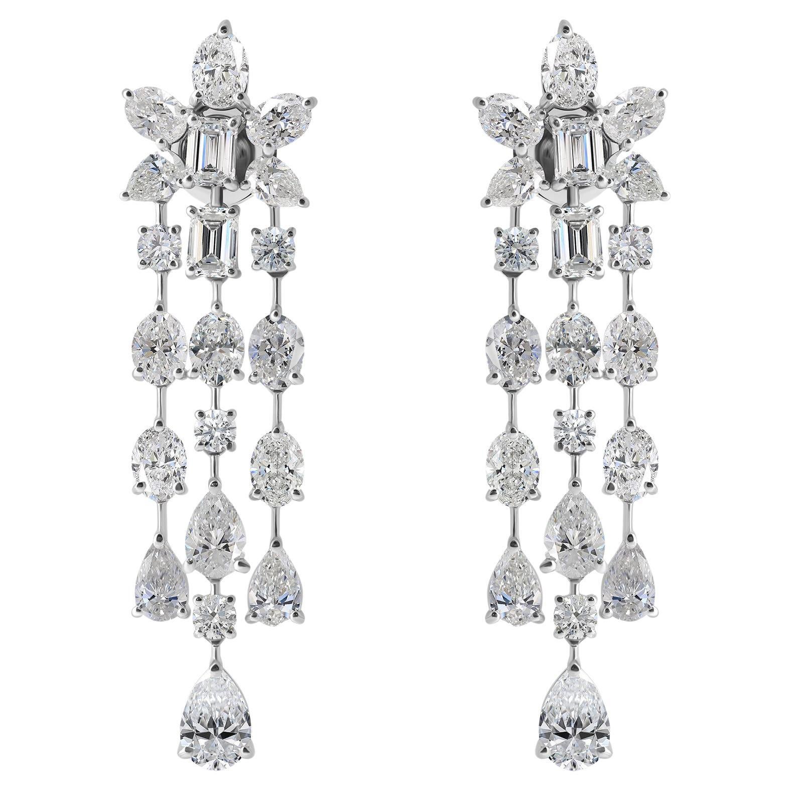 Nature 10 Carat SI/H Multi Diamond Chandelier Earrings 14 Karat White Gold