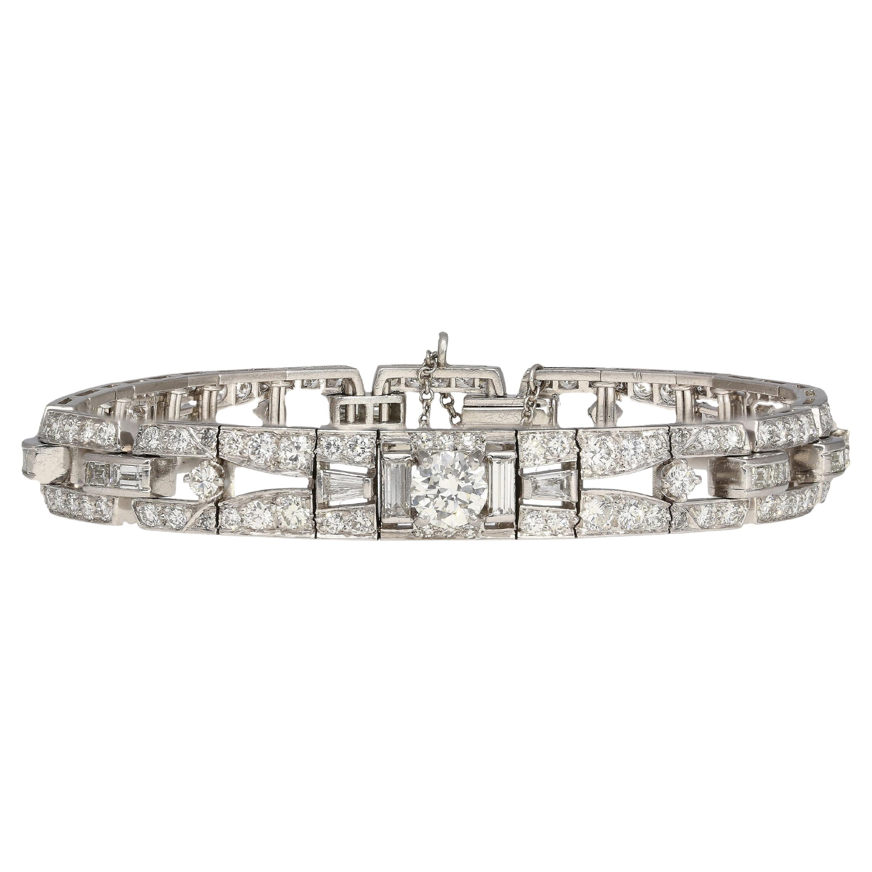 Natürliches 10 Karat TW Diamant Vintage Art Deco Platin-Armband im Angebot