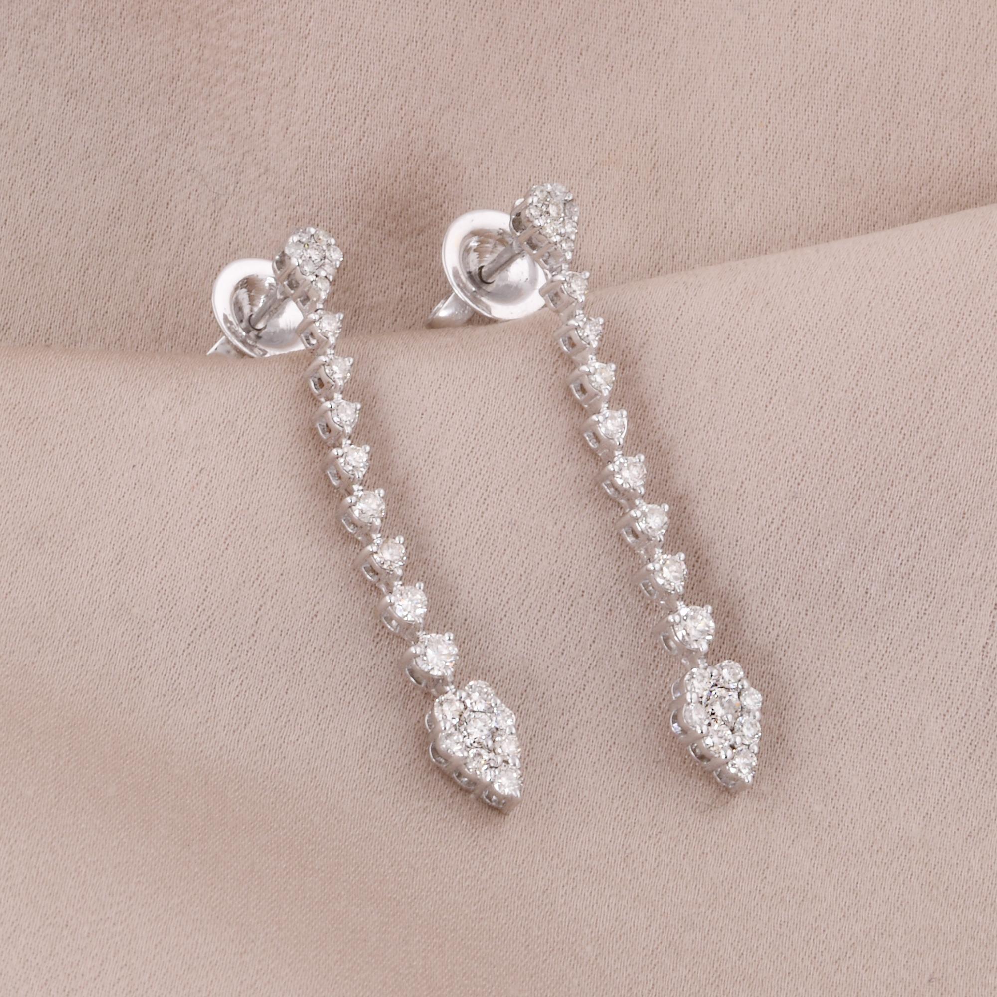 Modern Natural 1.00 Carat Diamond Dangle Earrings 14 Karat White Gold Handmade Jewelry For Sale