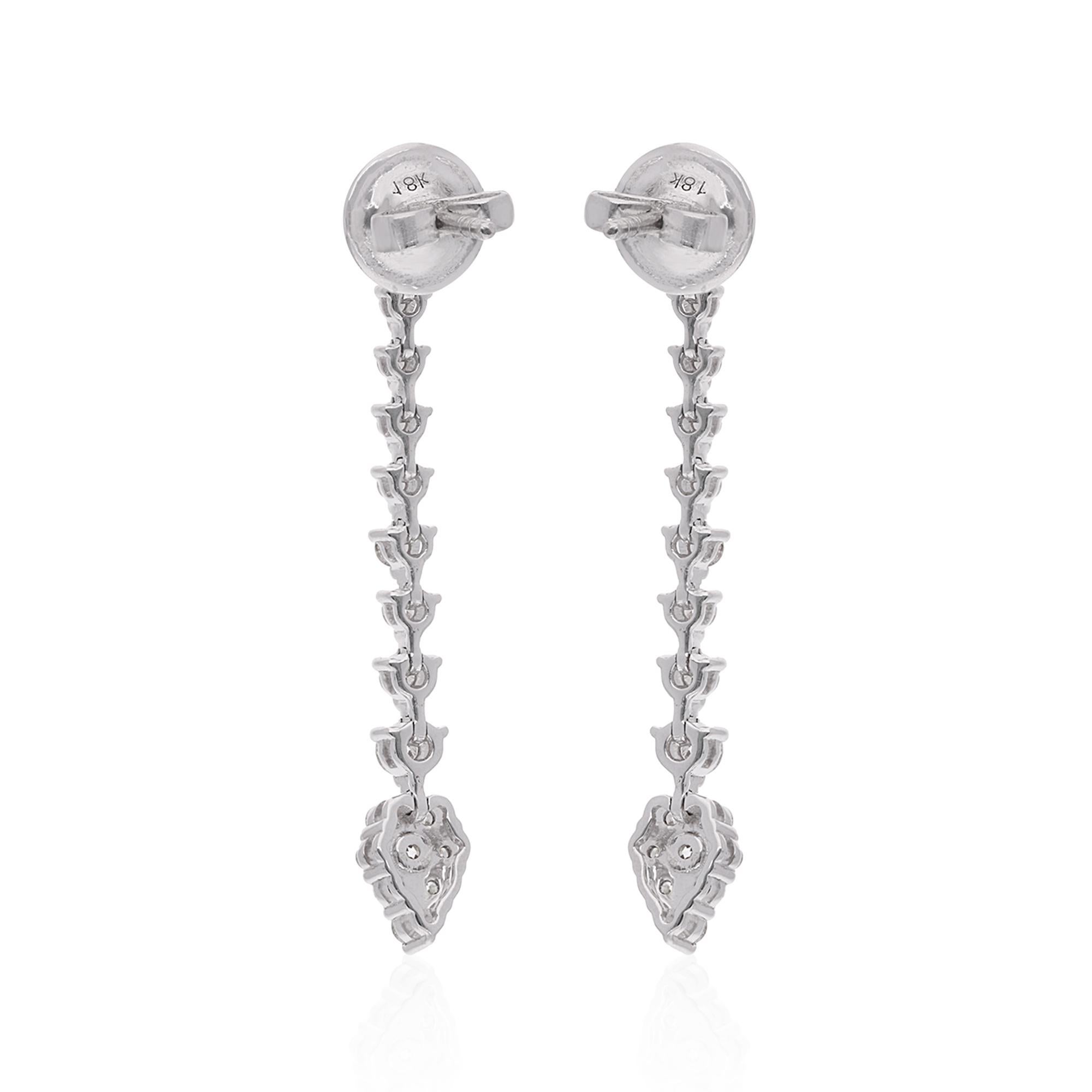 Women's Natural 1.00 Carat Diamond Dangle Earrings 14 Karat White Gold Handmade Jewelry For Sale