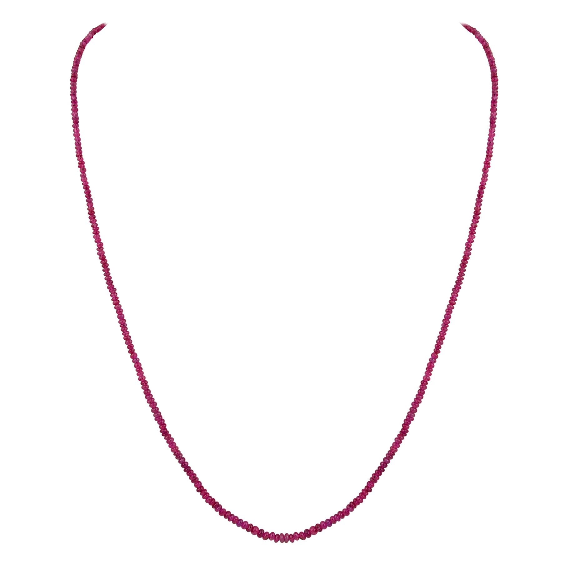 Natural 100 Carat Natural Ruby Bead Single Strand Necklace with Silver Clasp For Sale