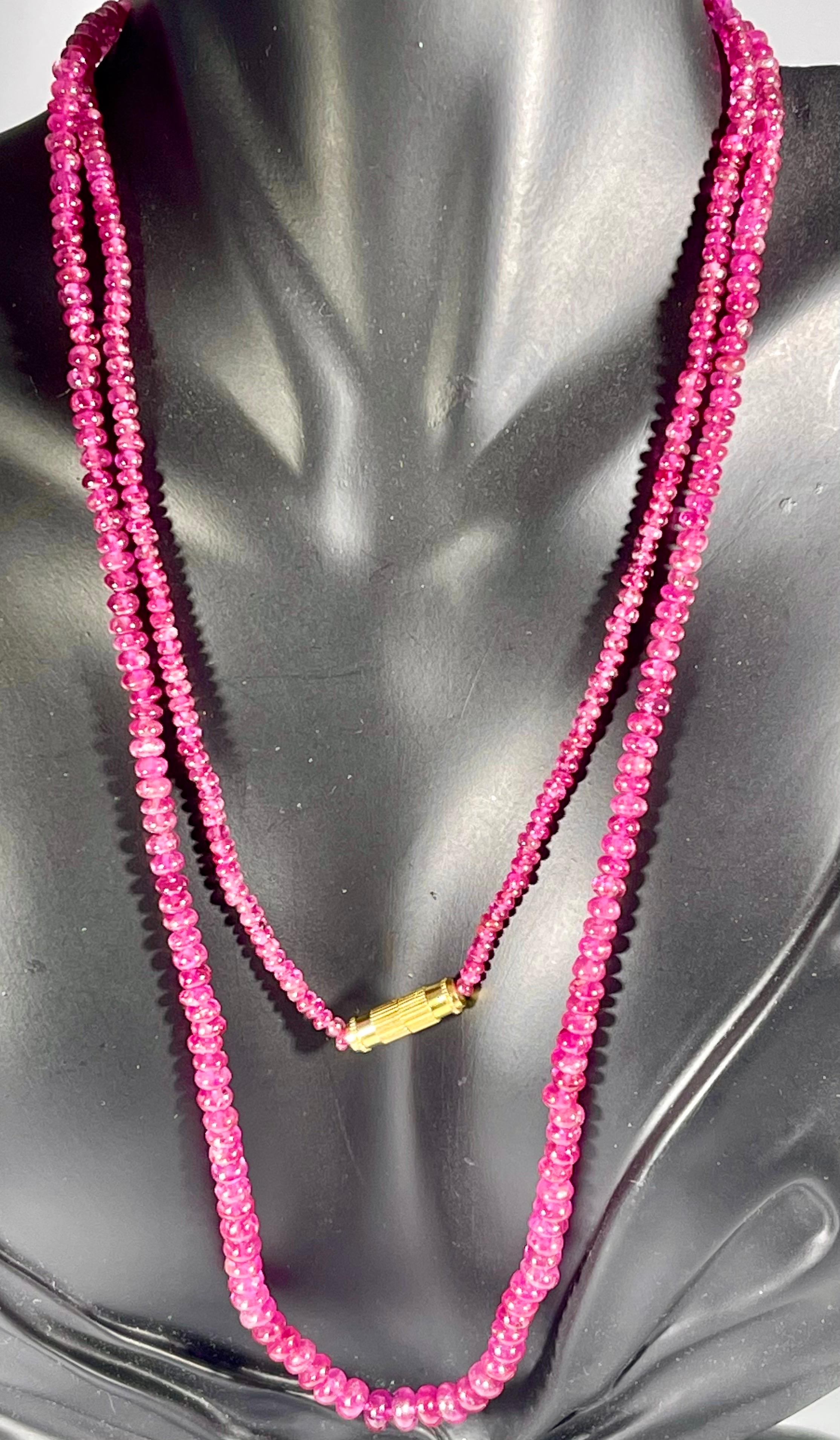 Collier à un brin en perles de rubis naturel de 100 carats avec fermoir en argent en vente 5