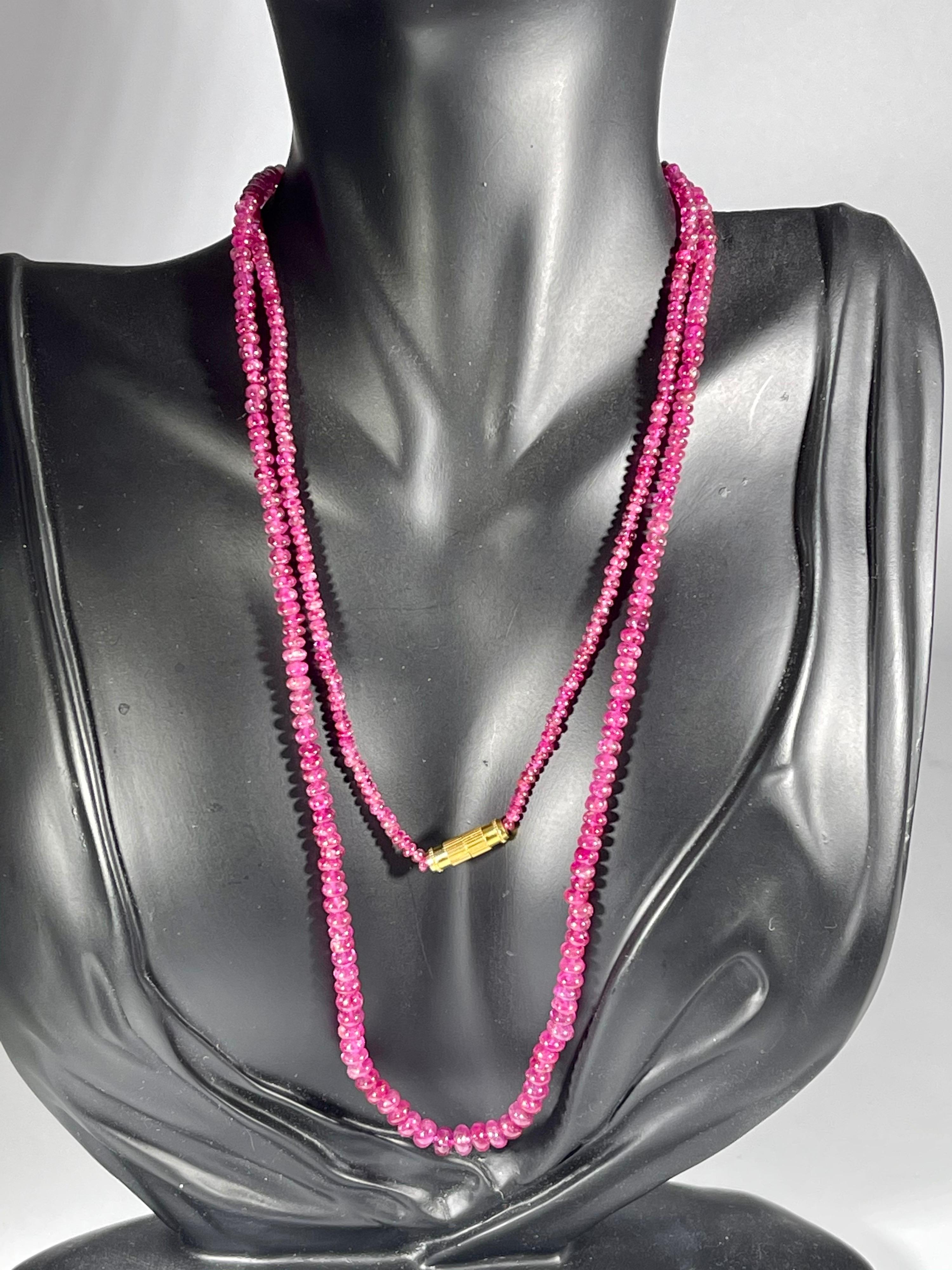 Natural 100 Carat Natural Ruby Bead Single Strand Necklace with Silver Clasp For Sale 5