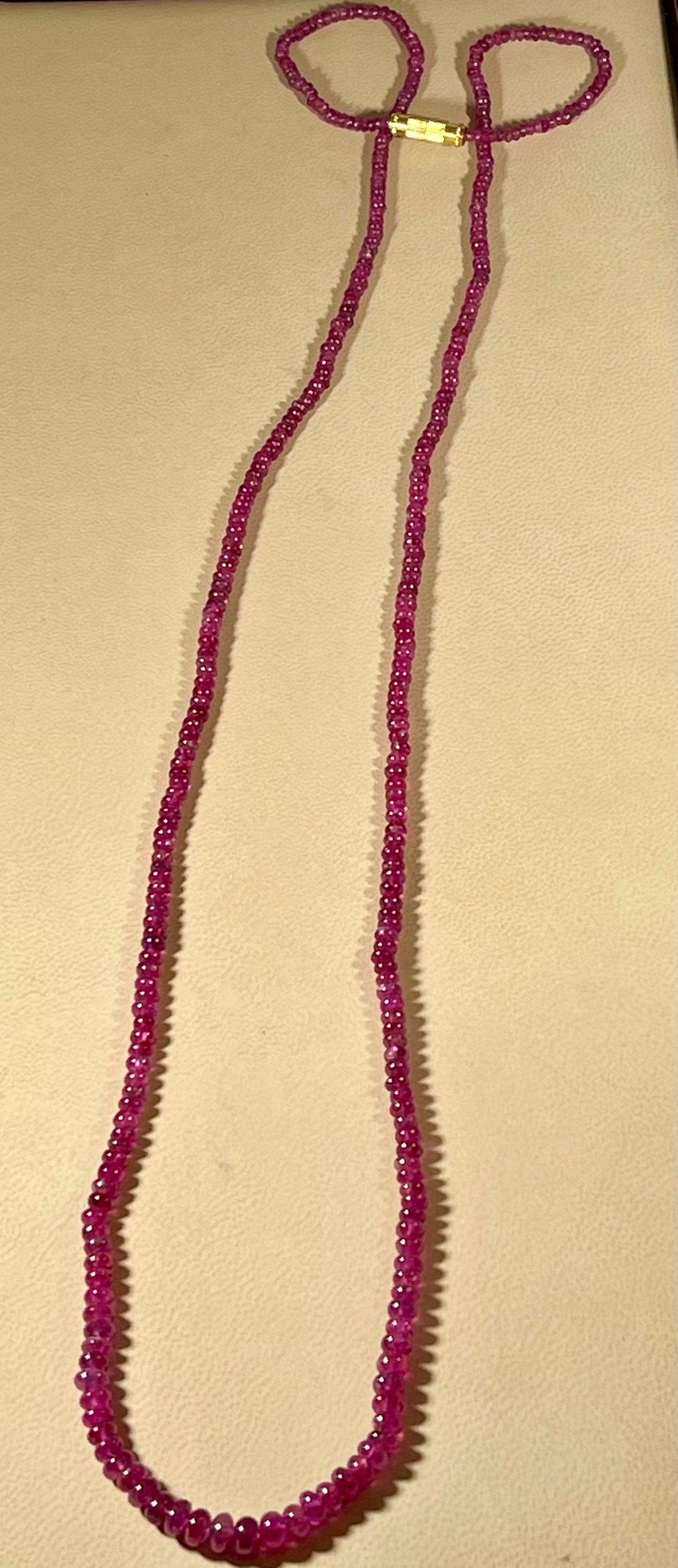 Natural 100 Carat Natural Ruby Bead Single Strand Necklace with Silver Clasp For Sale 6