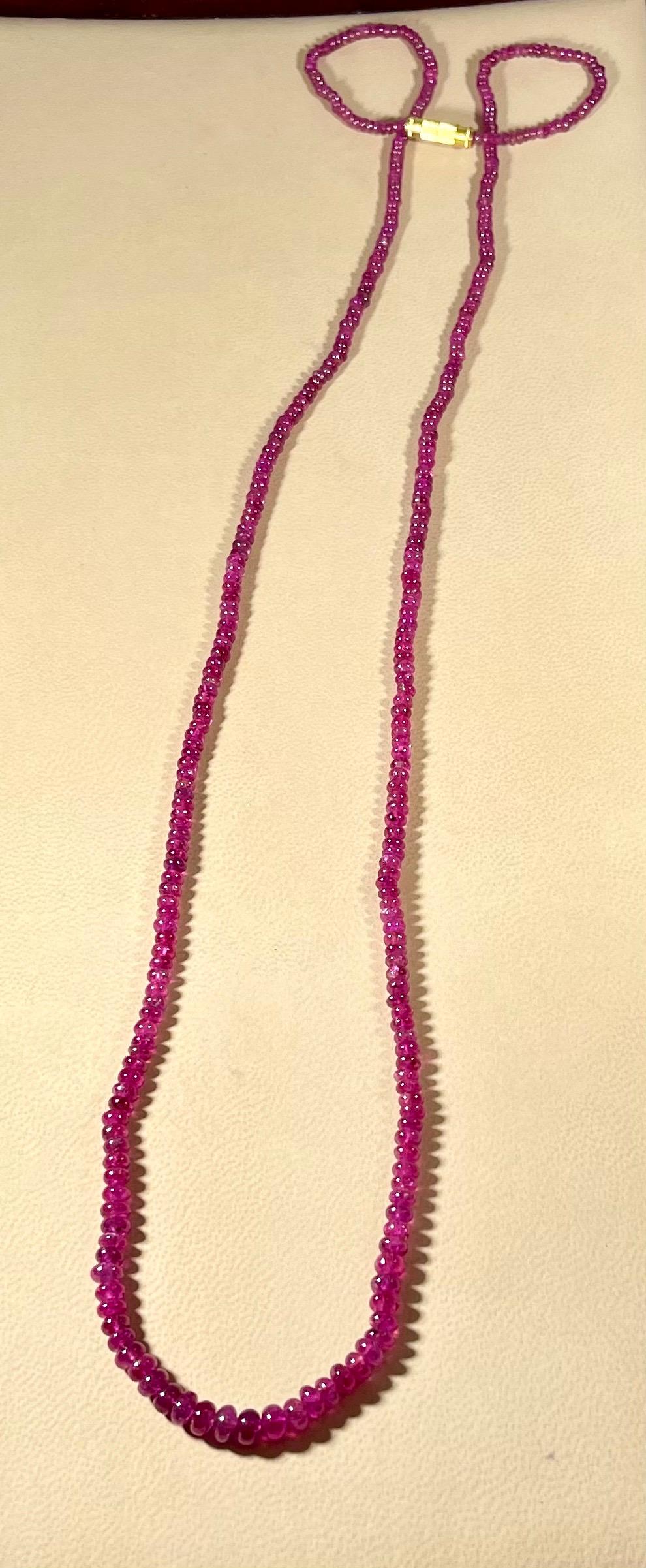 Natural 100 Carat Natural Ruby Bead Single Strand Necklace with Silver Clasp For Sale 7