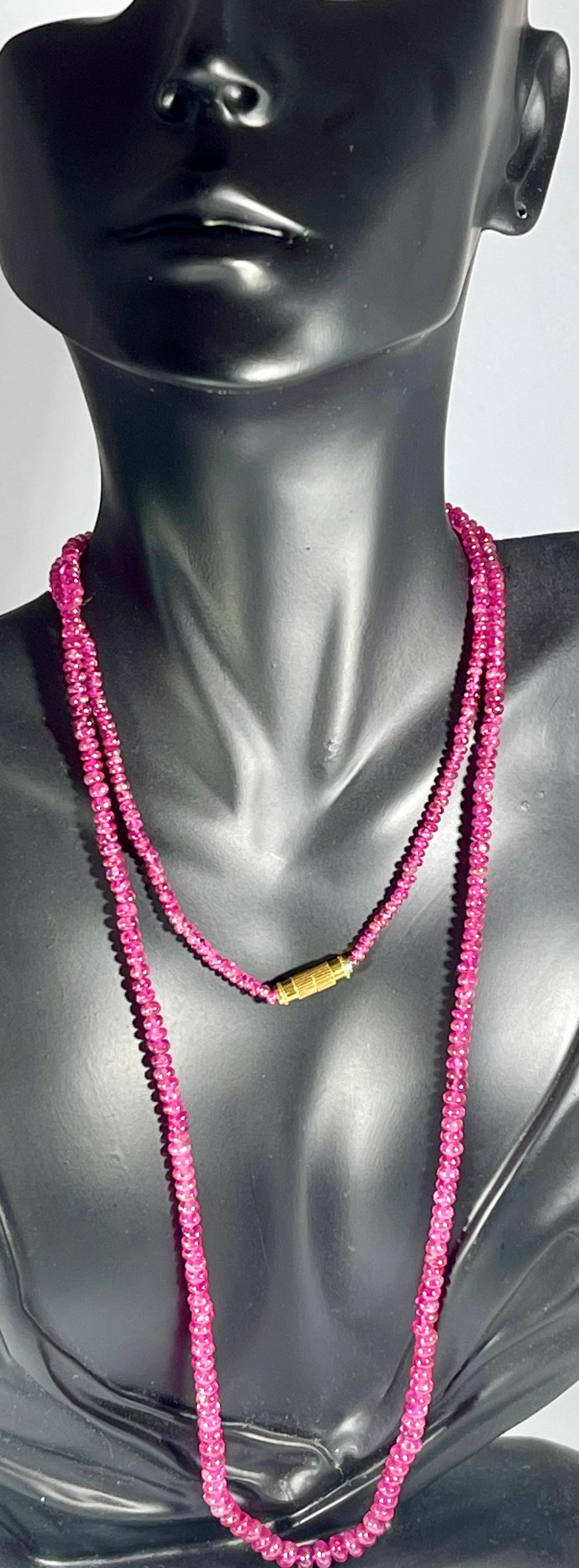Natural 100 Carat Natural Ruby Bead Single Strand Necklace with Silver Clasp For Sale 8