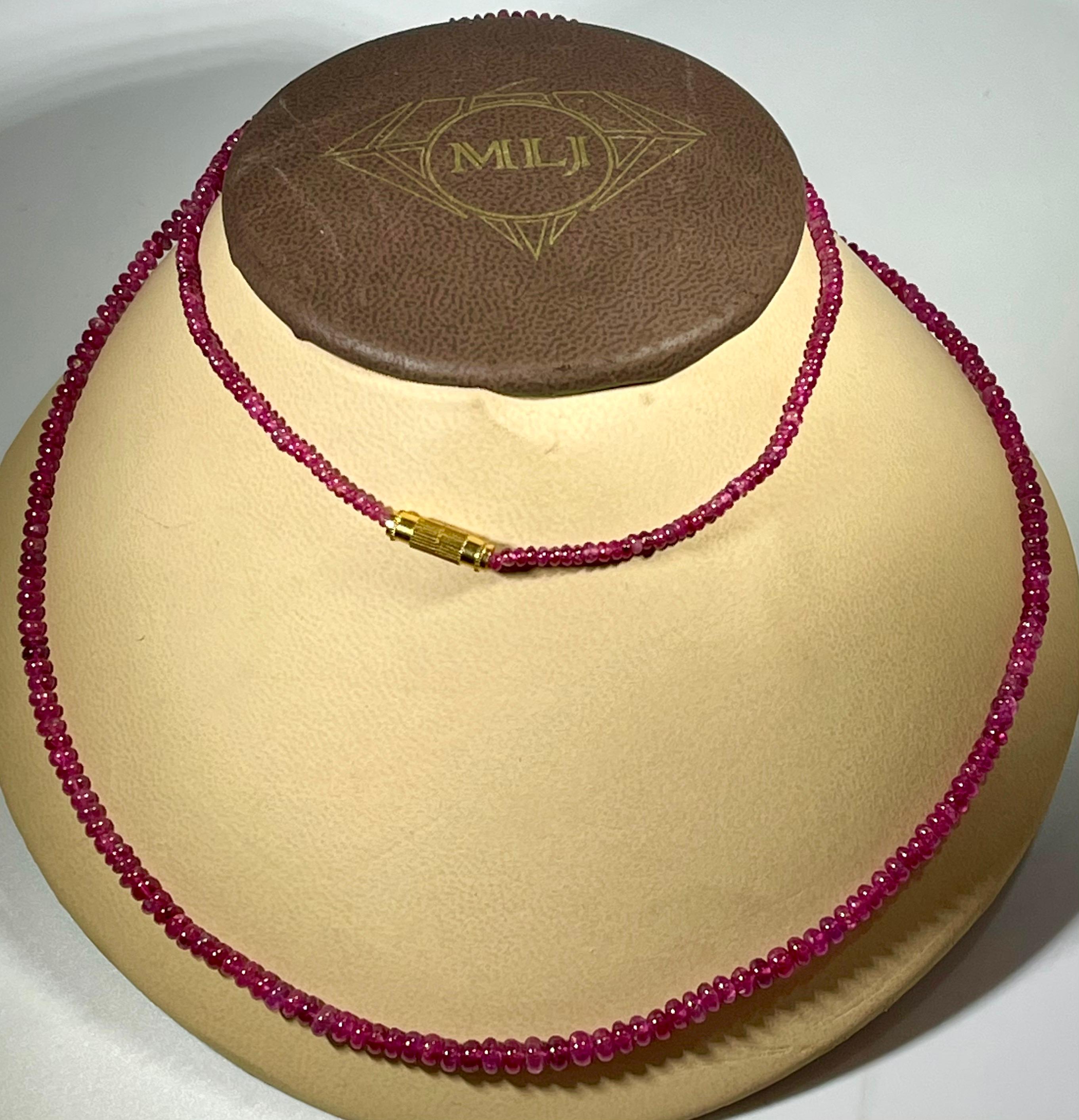 Natural 100 Carat Natural Ruby Bead Single Strand Necklace with Silver Clasp In Excellent Condition For Sale In New York, NY