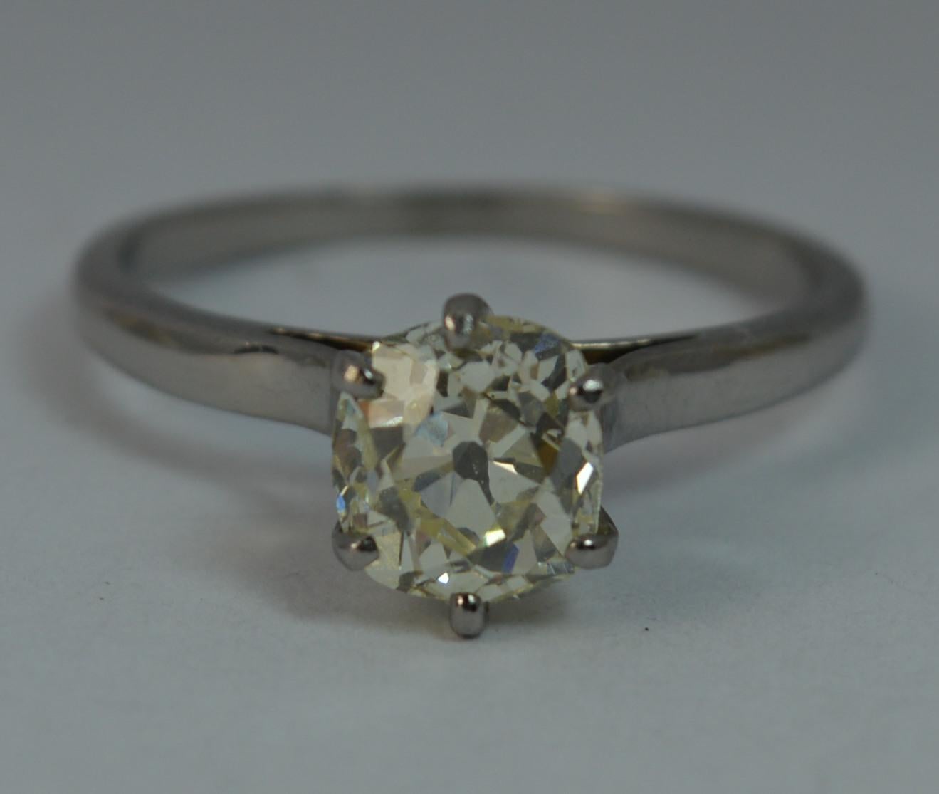 Natural 1.00 Carat Old Cut Diamond 18 Carat White Gold Antique Engagement Ring 1
