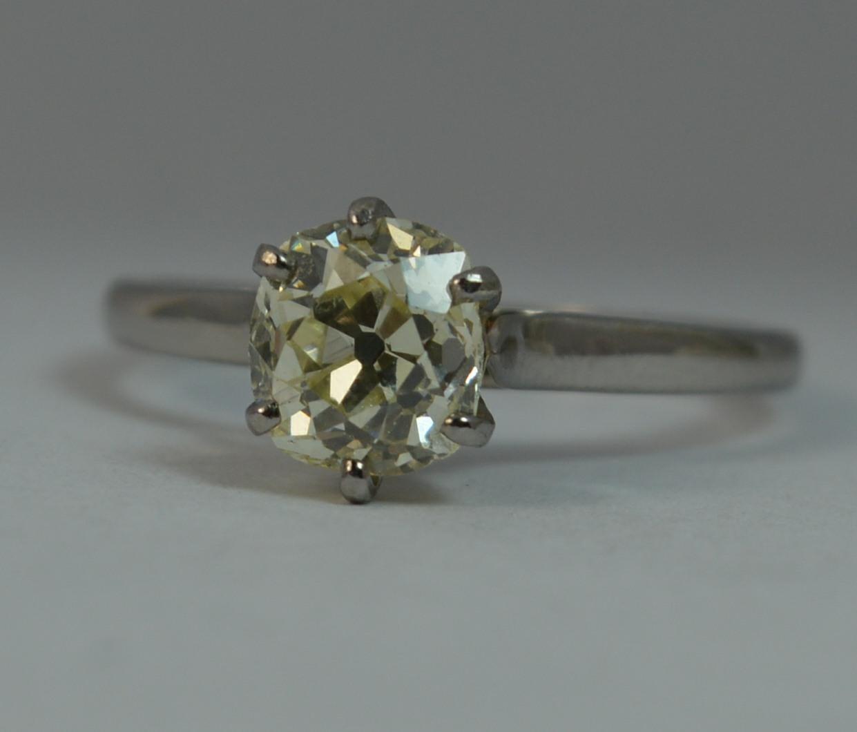 Natural 1.00 Carat Old Cut Diamond 18 Carat White Gold Antique Engagement Ring 2