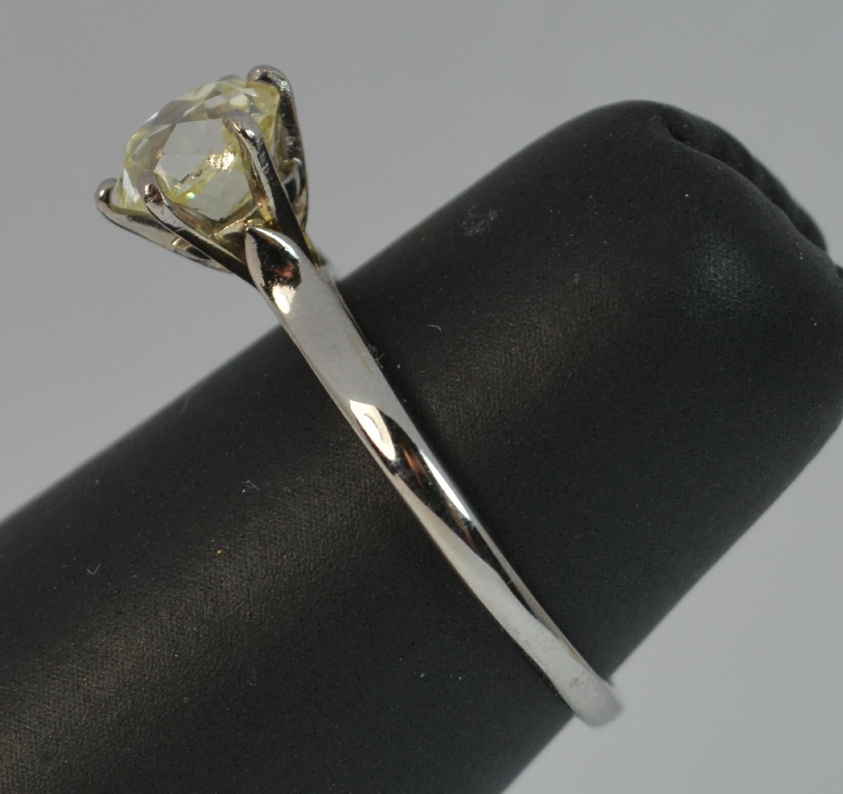Natural 1.00 Carat Old Cut Diamond 18 Carat White Gold Antique Engagement Ring 3