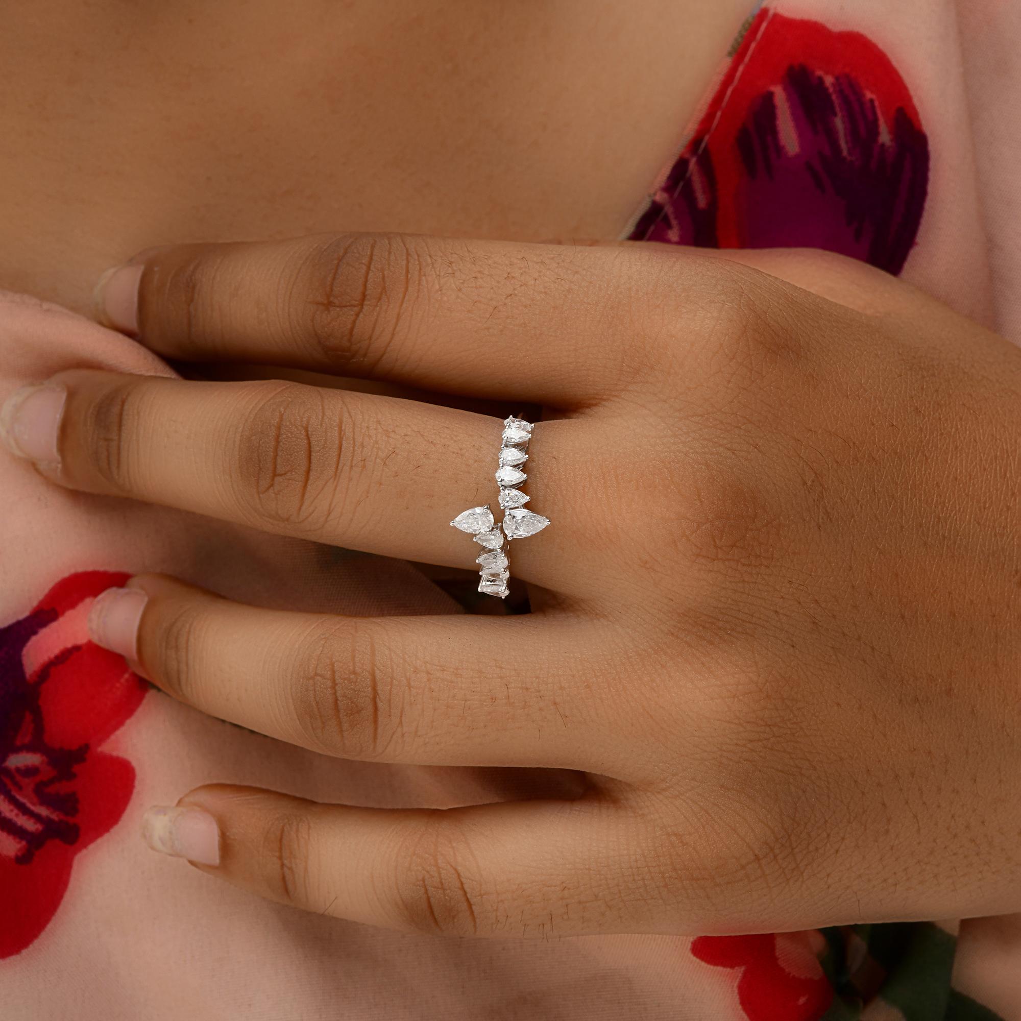 Modern Natural 1.00 Carat SI/H Pear Brilliant Cut Diamond Wrap Ring 18 Karat White Gold For Sale