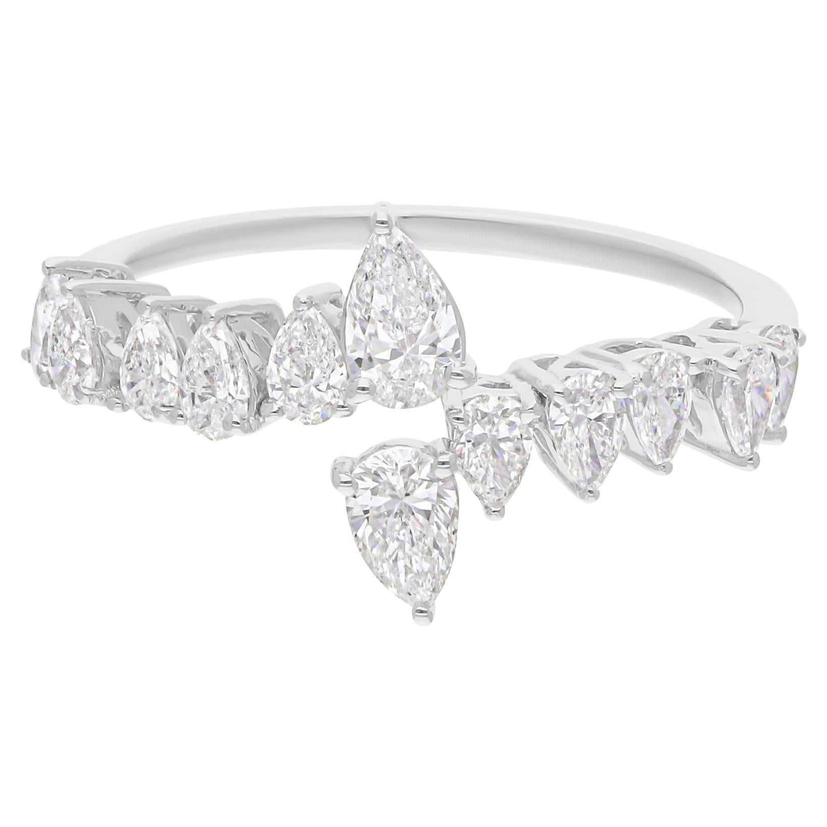 Natural 1.00 Carat SI/H Pear Brilliant Cut Diamond Wrap Ring 18 Karat White Gold