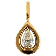 Natural 1.00 CT Pear Brilliant Diamond Pendant 14K Yellow Gold VS J-K Estate