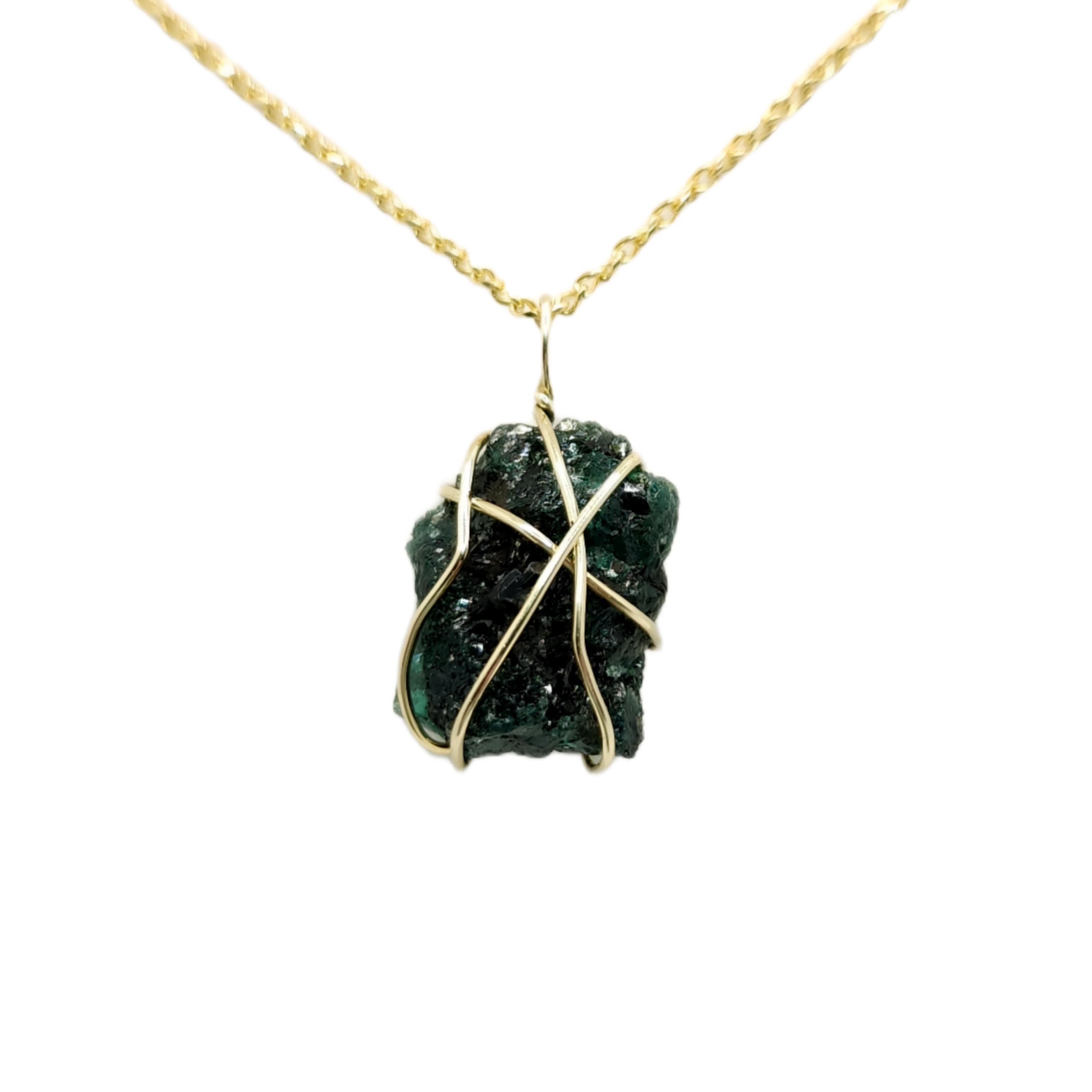 Modern Natural 10.00Ct Raw Emerald Gold Handmade Pendant  For Sale