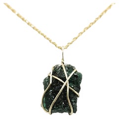 Natural 10.00Ct Raw Emerald Gold Handmade Pendant 