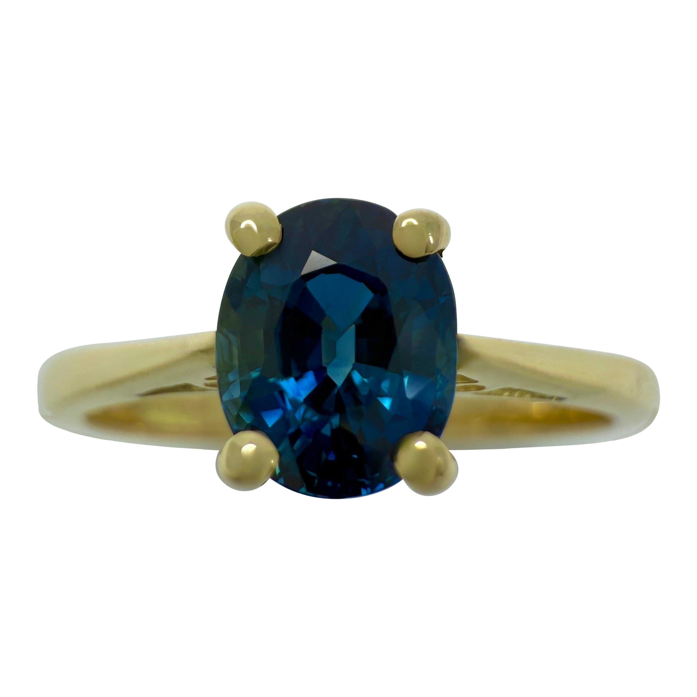 Anello solitario in oro giallo 18 carati con zaffiro blu reale profondo da 1,00 ct.