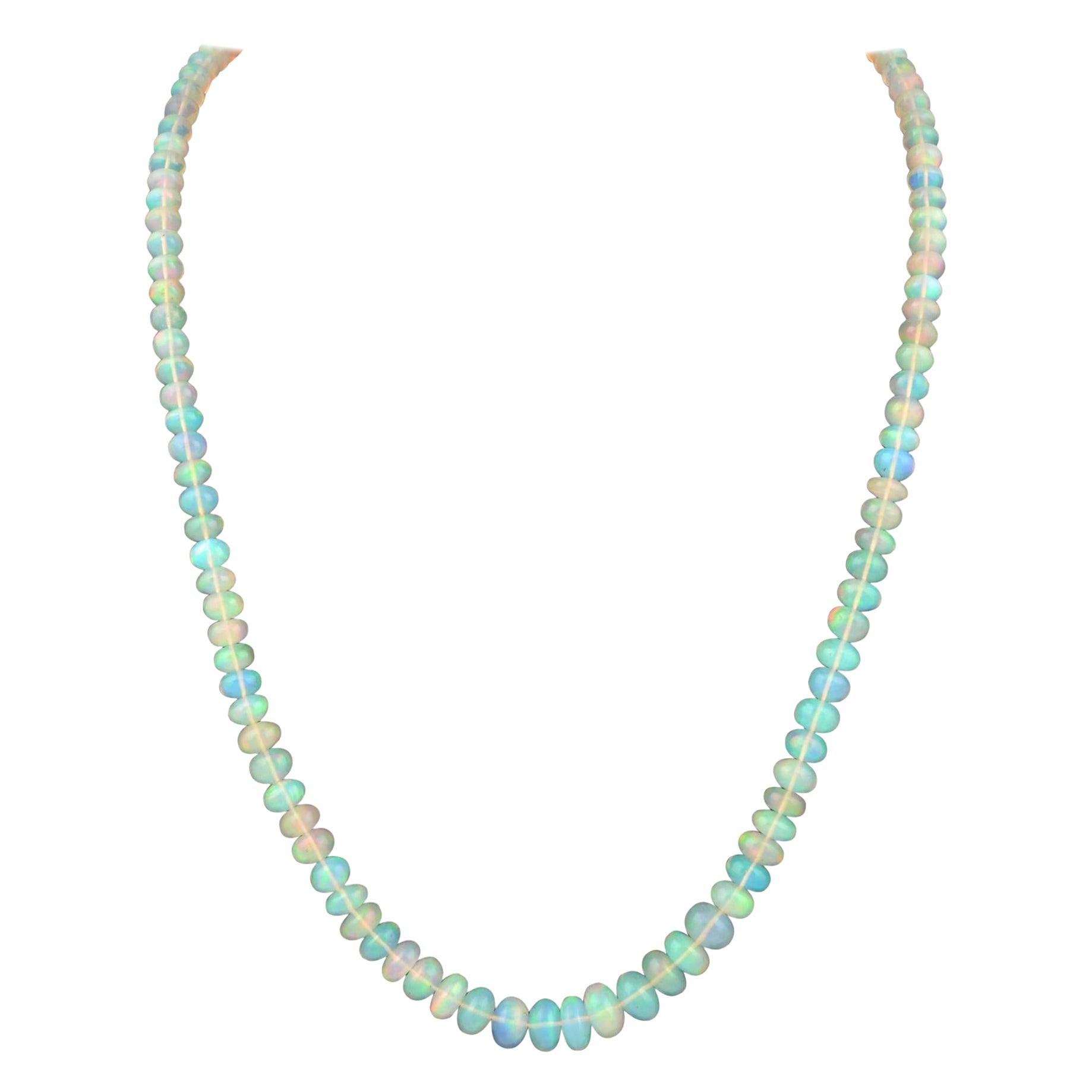 Nature 100Ct Ethiopian Opal Bead Single Strand Necklace 5 to 9MM , Silver Clasp