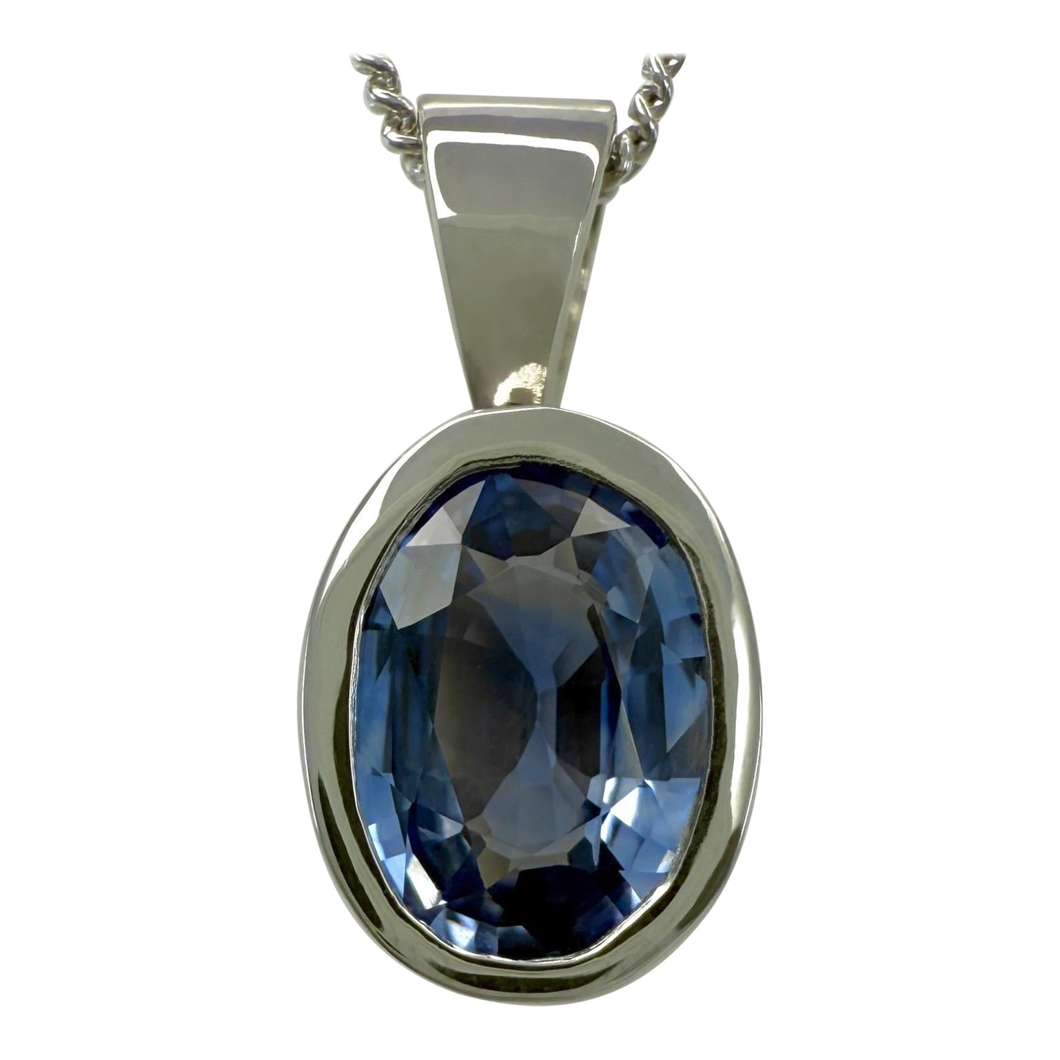 Natürlicher 1,00ct Hellblauer Ceylon Saphir 950 Platin Oval Schliff Rubin Anhänger im Angebot