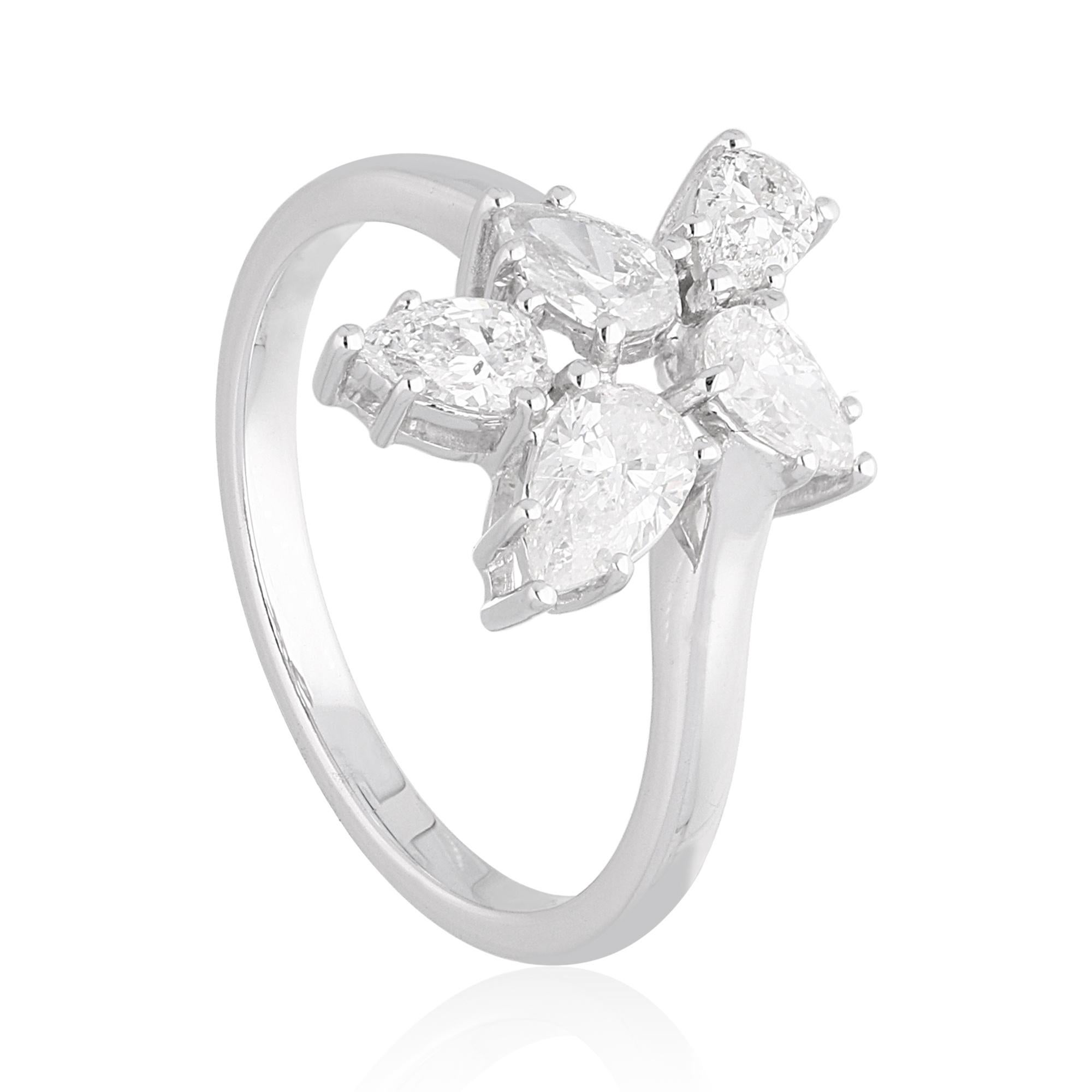 Women's Natural 1.01 Carat Pear Shape Diamond Ring 14 Karat White Gold Handmade Jewelry For Sale