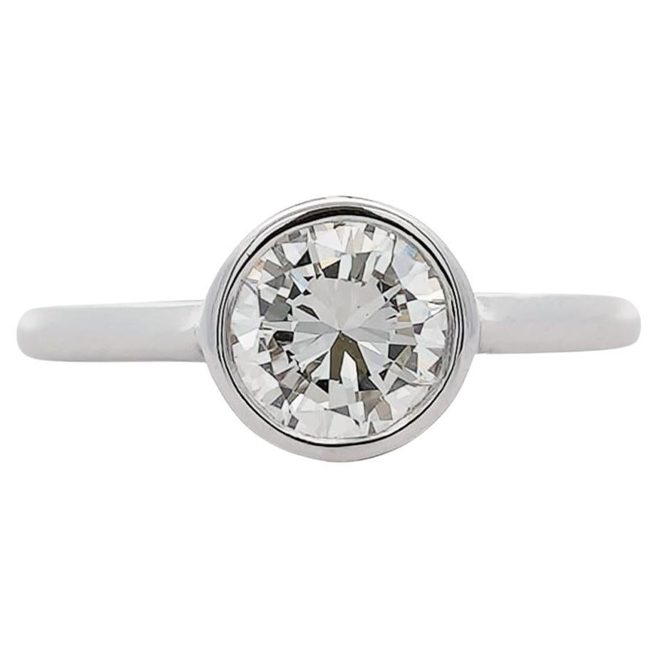 Natural 1.01 Carat Round Diamond Flush Bezel Set 14K White Gold Solitaire Ring For Sale