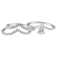 Natural 1.01 Carat SI Clarity HI Color Diamond Ring Set 18 Karat White Gold