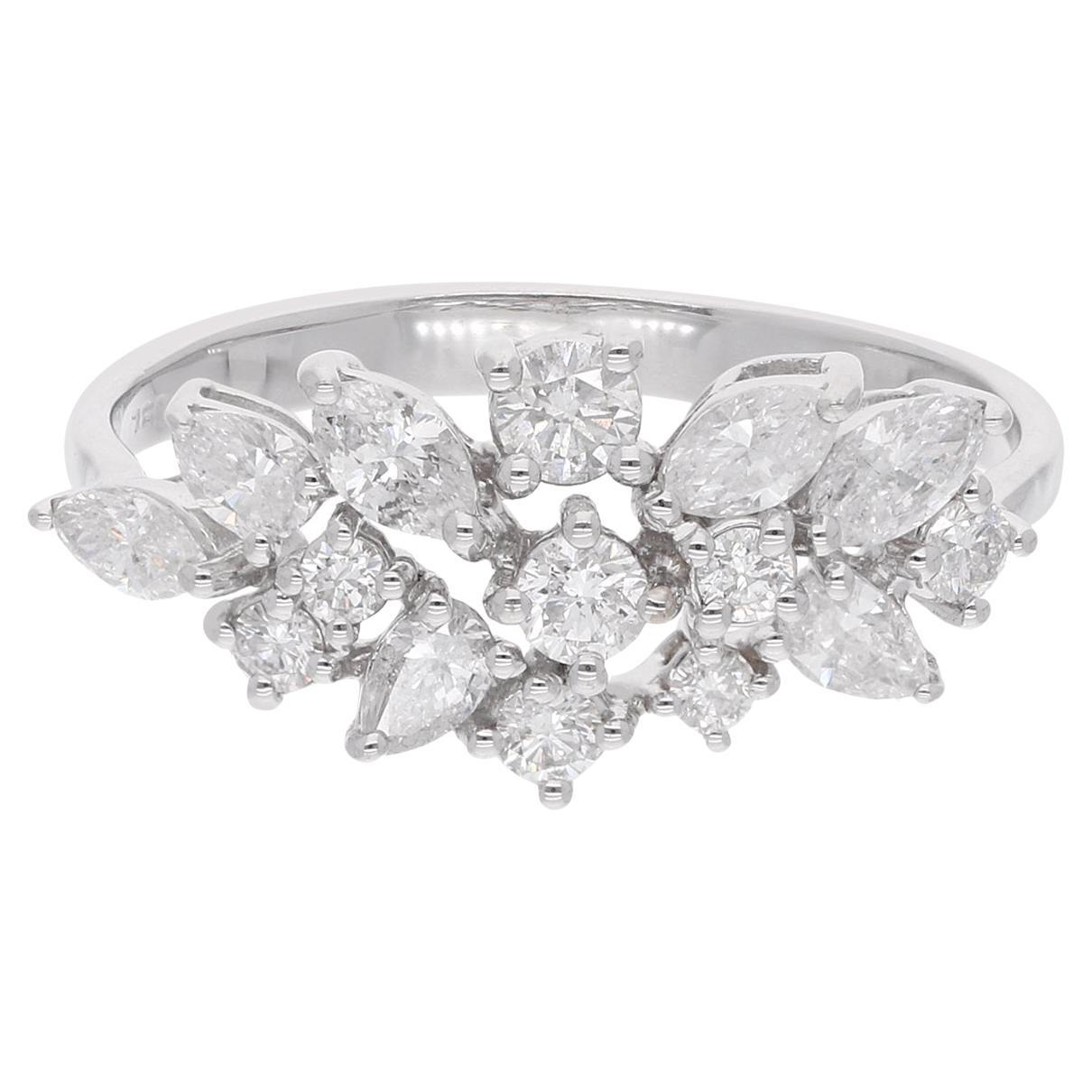 Anello con diamante multiplo naturale da 1,01 carati SI Clarity HI Color Oro bianco 18 carati in vendita