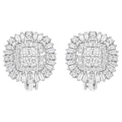 Natural 1.01 Carat SI/H Baguette Diamond Earrings 14 Karat White Gold Jewelry