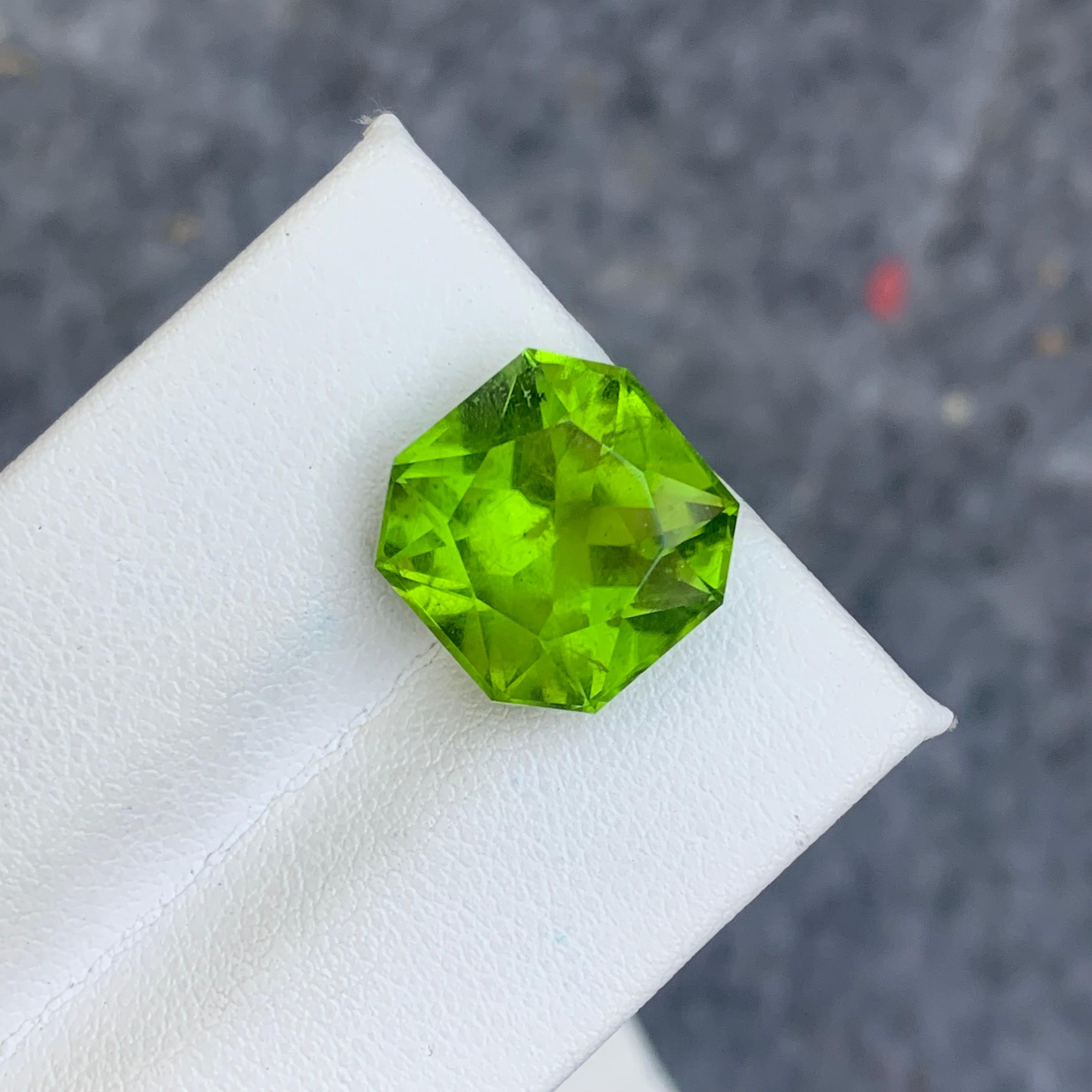 Octagon Cut Natural 10.10 Carat Apple Green Loose Peridot Included Clarity from Supat Valley For Sale