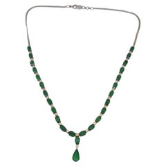 Natural 10.10 Carat Emerald & 0.75 Carat Diamond Necklace in 18 Karat Gold
